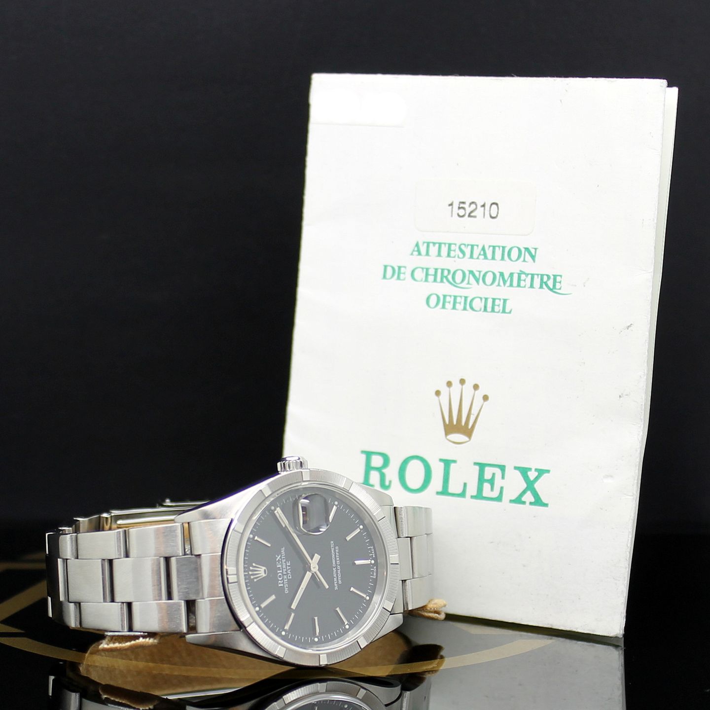 Rolex Oyster Perpetual Date 15210 (2001) - Zwart wijzerplaat 34mm Staal (5/7)