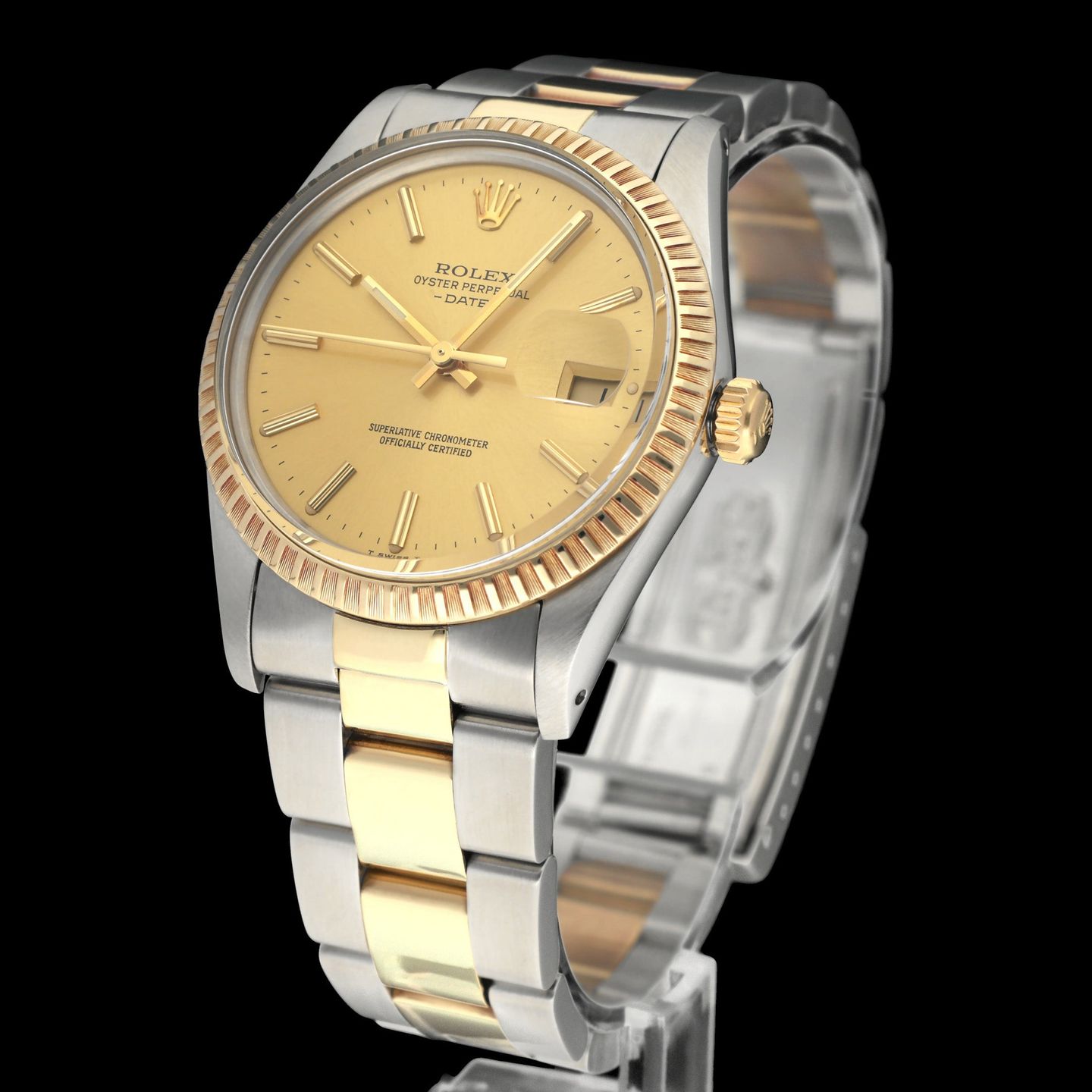 Rolex Oyster Perpetual Date 15053 (1982) - Champagne dial 34 mm Gold/Steel case (2/7)