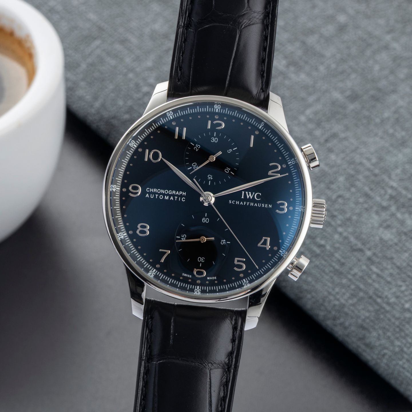 IWC Portuguese Chronograph IW371447 (Onbekend (willekeurig serienummer)) - Zwart wijzerplaat 41mm Staal (3/8)