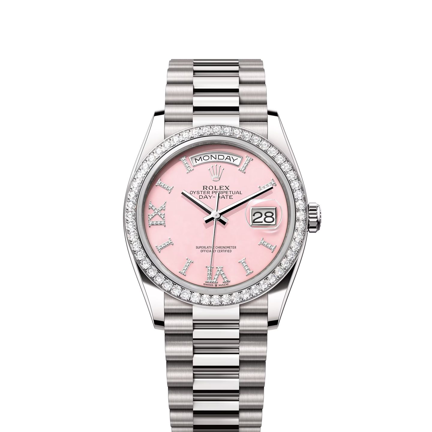 Rolex Day-Date 36 128349RBR (2024) - Roze wijzerplaat 36mm Witgoud (1/1)