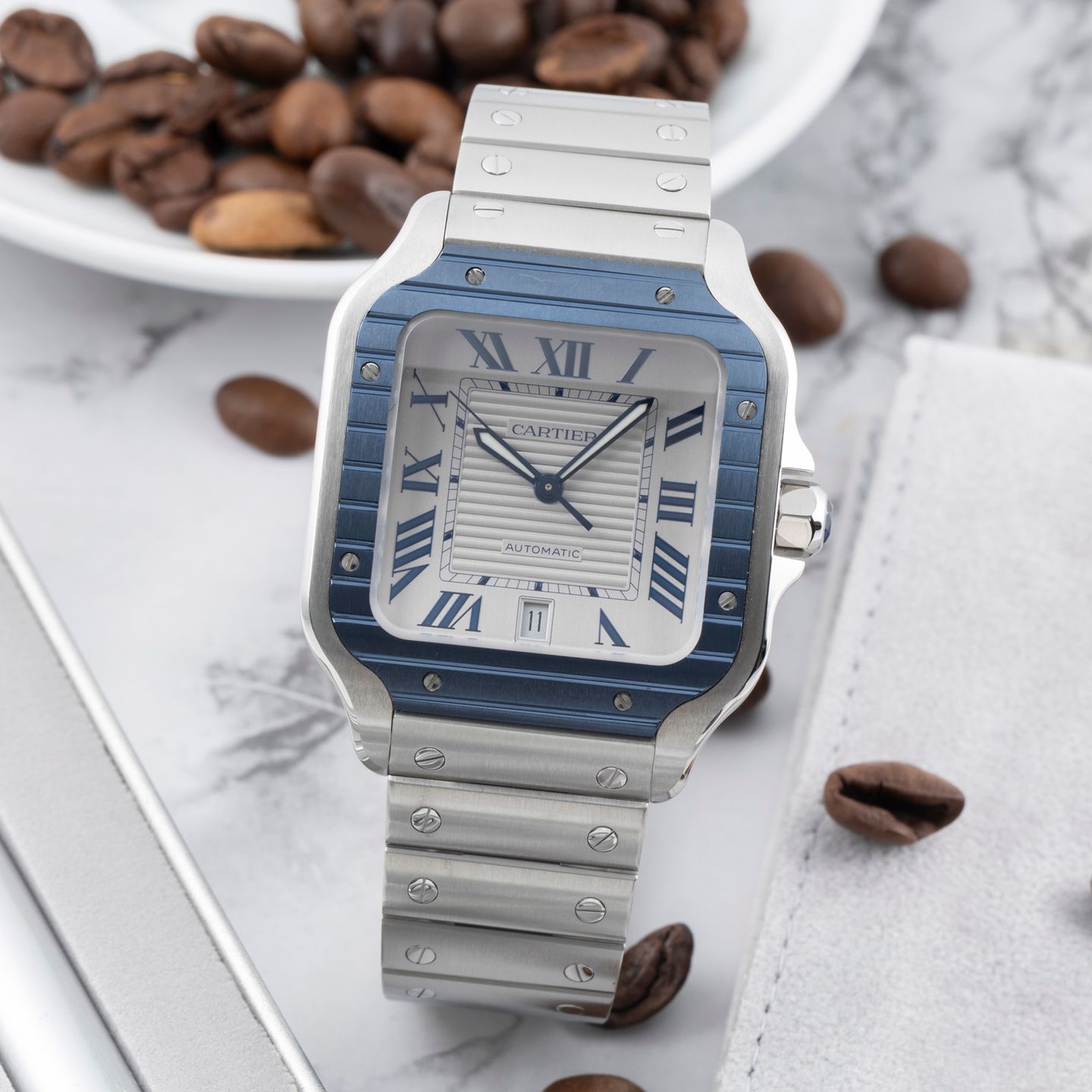Cartier Santos WSSA0047 (Onbekend (willekeurig serienummer)) - Grijs wijzerplaat 40mm Staal (1/8)