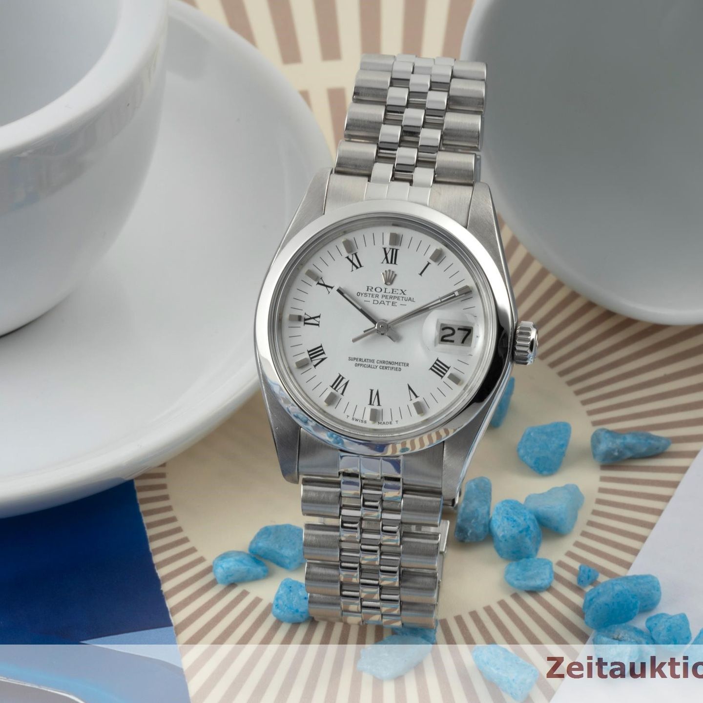 Rolex Oyster Perpetual Date 1500 (1978) - Wit wijzerplaat 34mm Staal (1/8)
