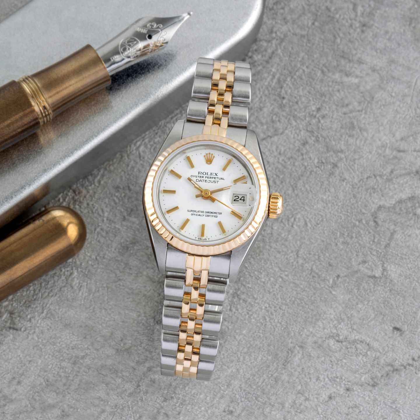 Rolex Lady-Datejust 69173 (1986) - Wit wijzerplaat 26mm Goud/Staal (1/8)