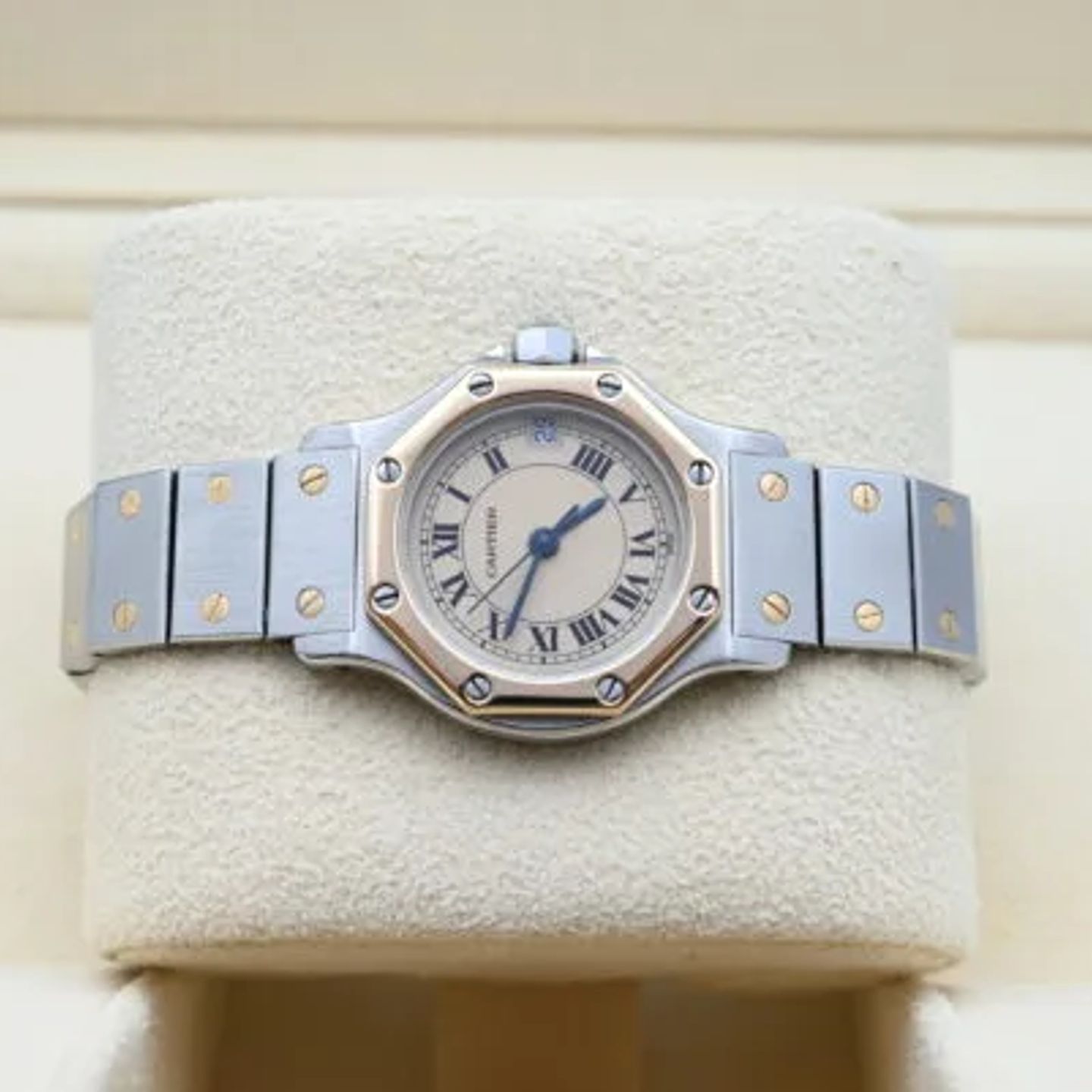 Cartier Santos 187903 (1991) - Beige wijzerplaat 25mm Goud/Staal (5/7)