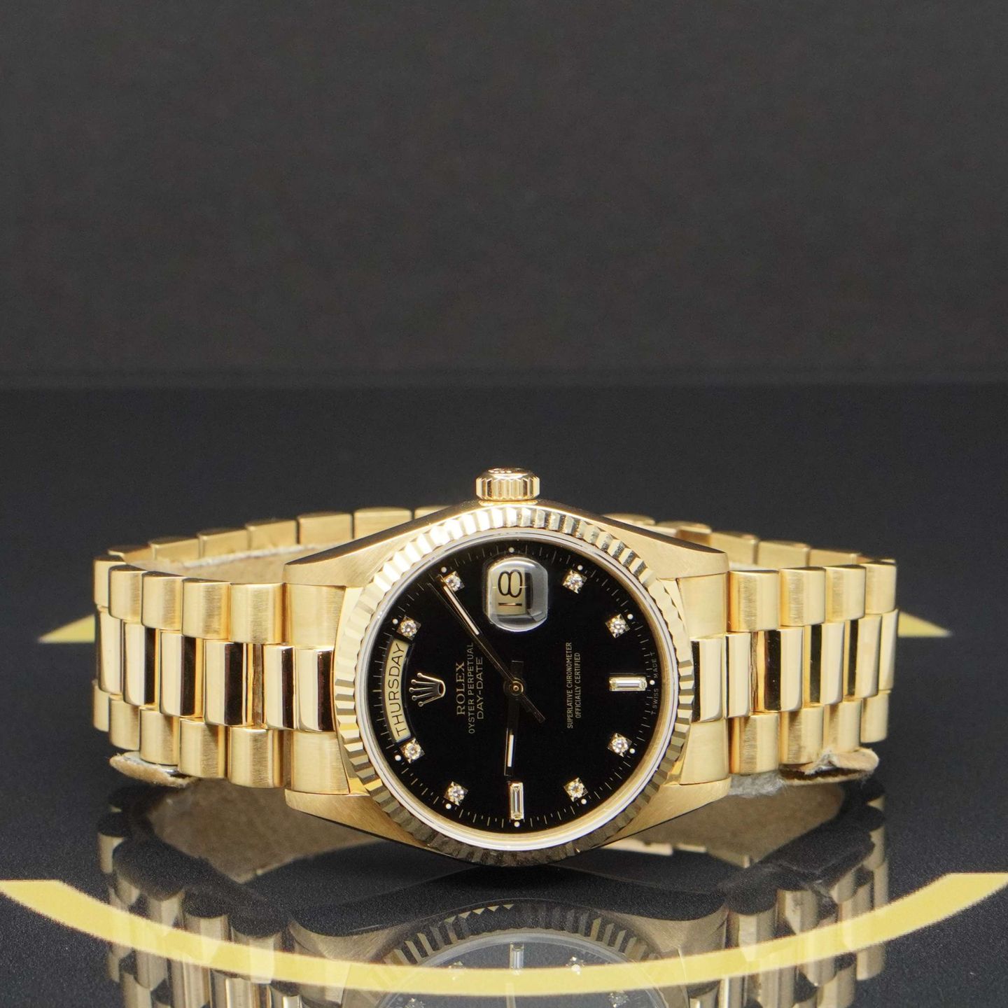 Rolex Day-Date 36 18038 (1986) - Black dial 36 mm Yellow Gold case (3/6)