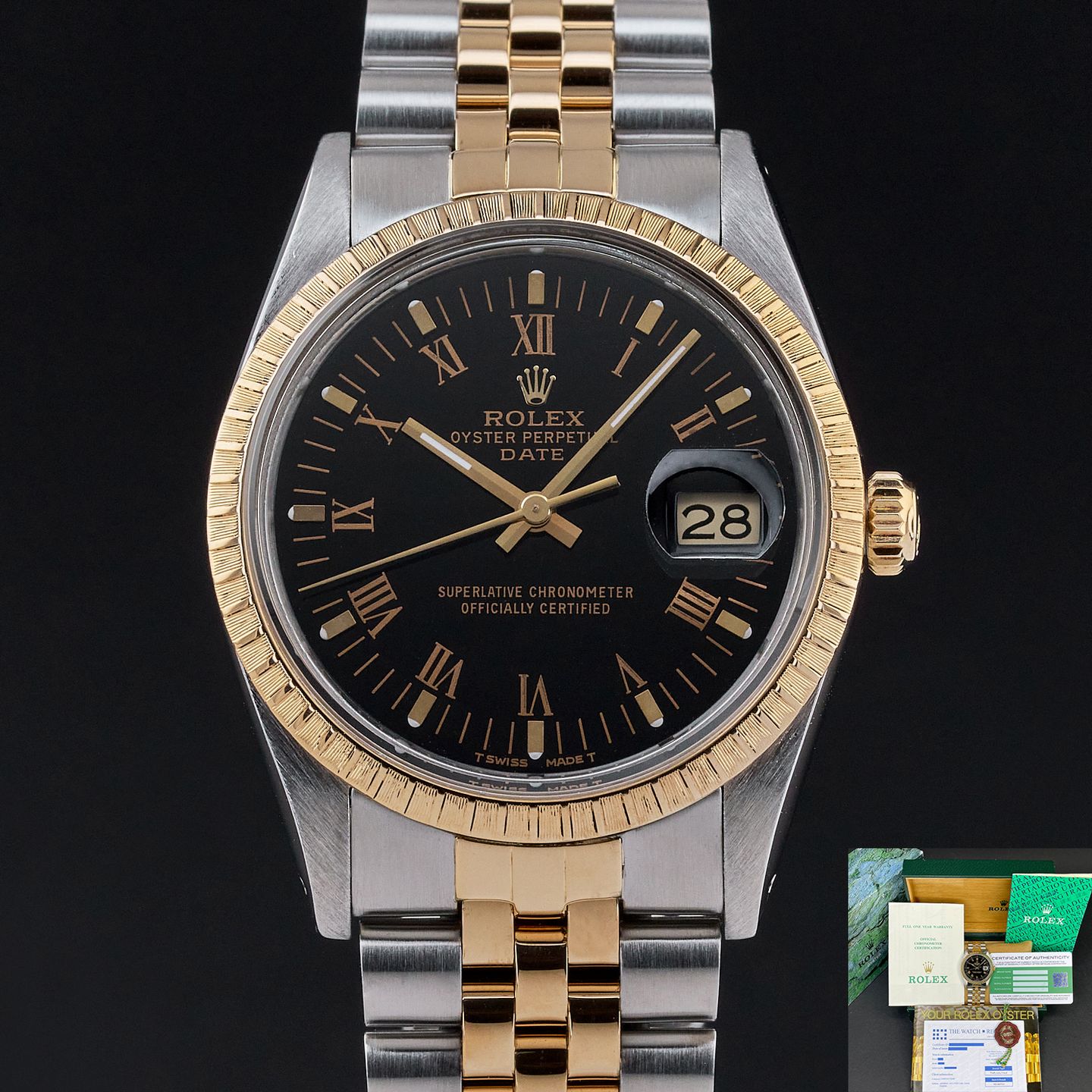 Rolex Oyster Perpetual Date 15053 (1986) - Black dial 34 mm Gold/Steel case (1/8)