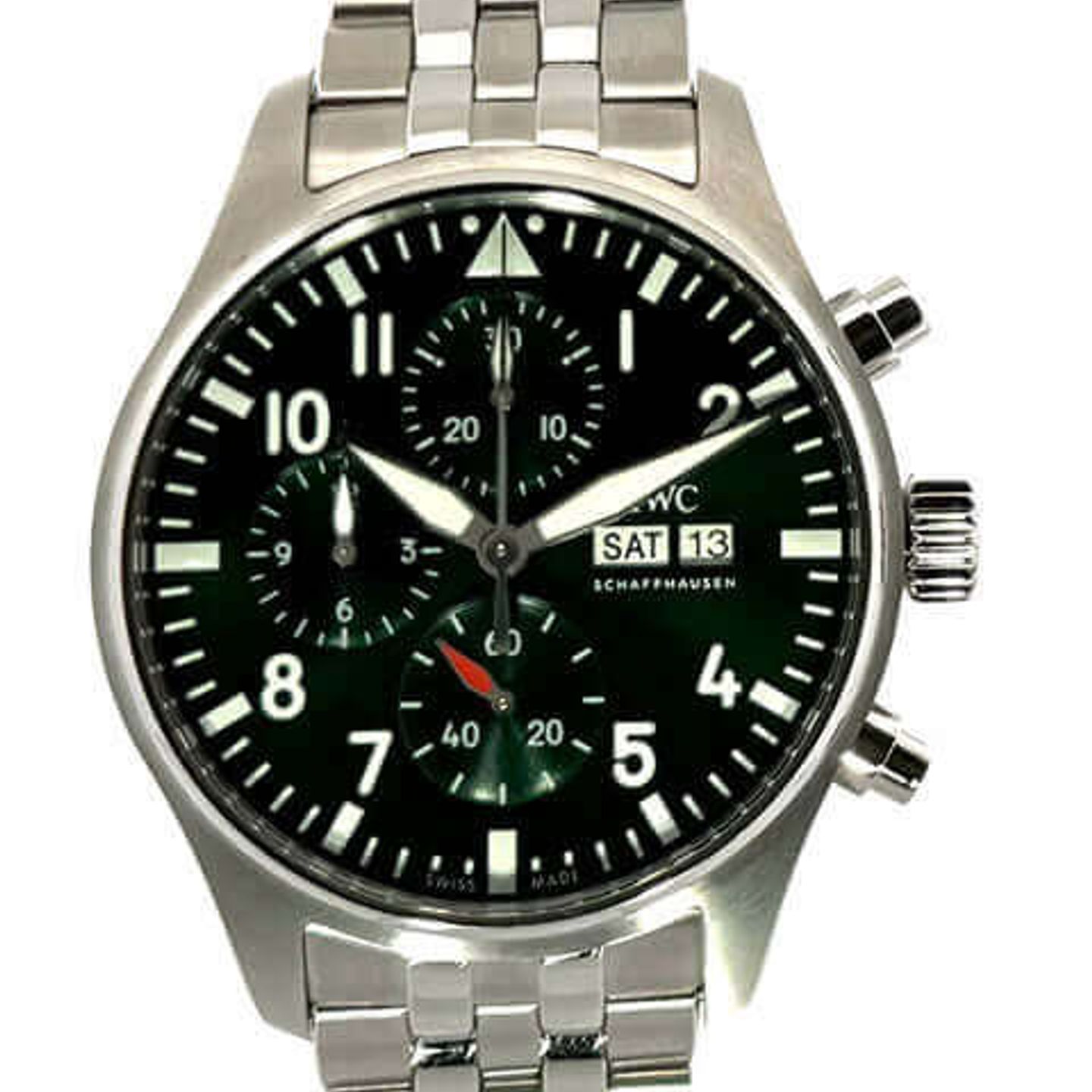 IWC Pilot Chronograph IW378006 (2024) - Groen wijzerplaat 43mm Staal (1/8)