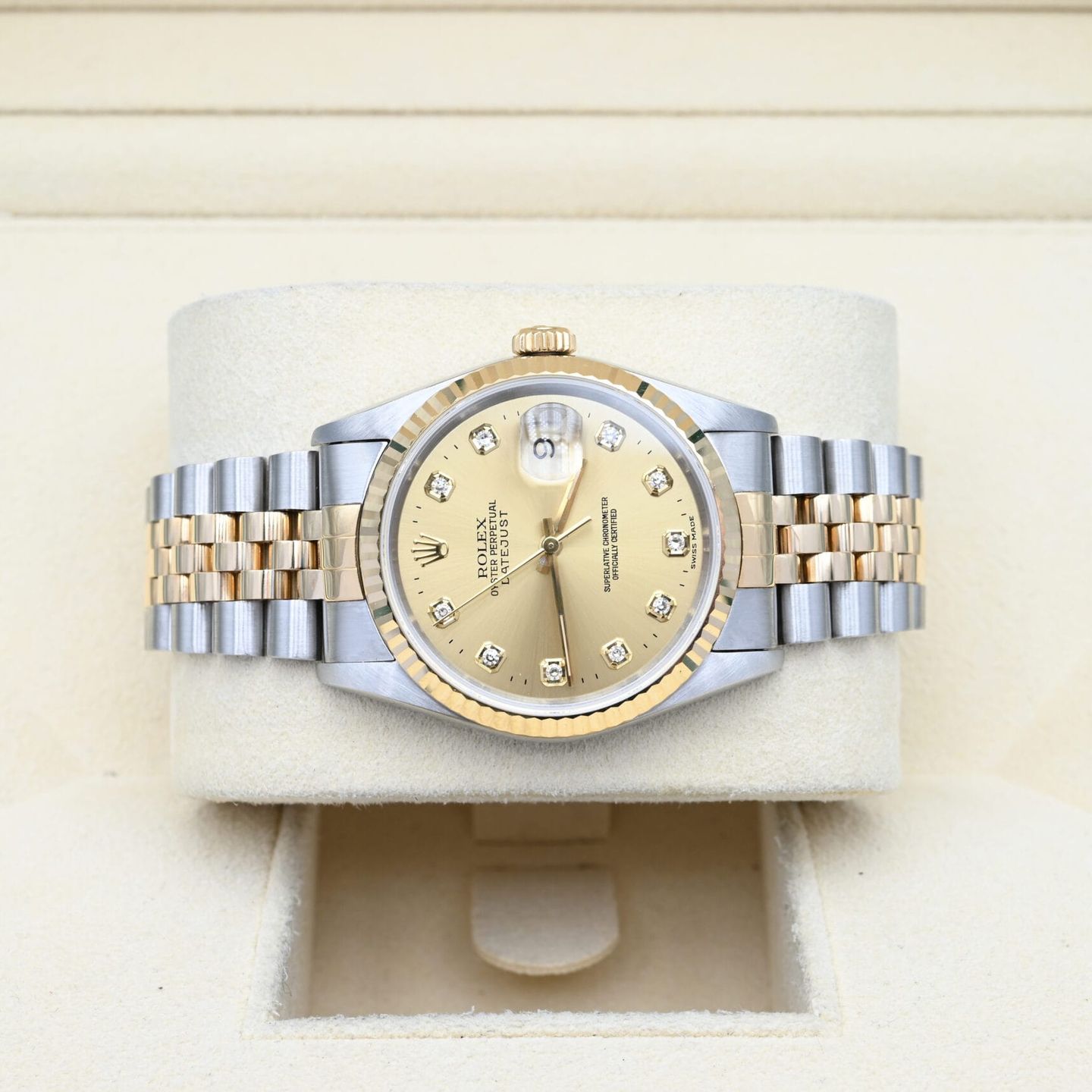 Rolex Datejust 36 16233 (1995) - Champagne wijzerplaat 36mm Goud/Staal (6/7)