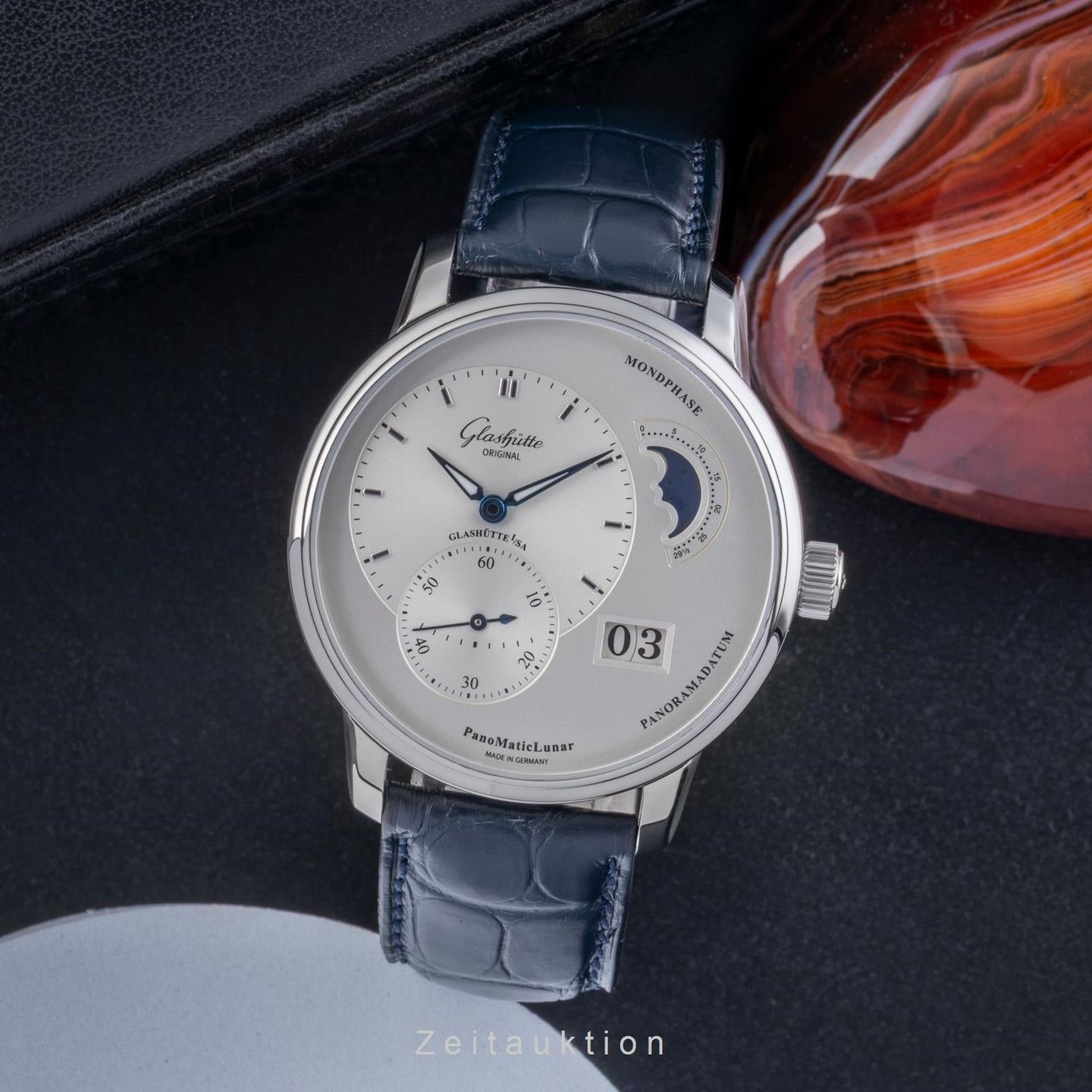 Glashütte Original PanoMaticLunar 1-90-02-42-32-01 (Onbekend (willekeurig serienummer)) - Zilver wijzerplaat 40mm Staal (3/8)