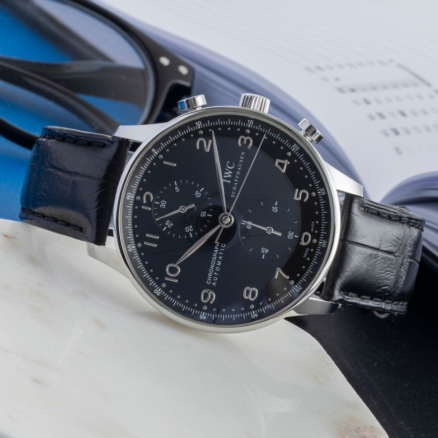 IWC Portuguese Chronograph IW371447 (Unknown (random serial)) - Black dial 41 mm Steel case (2/8)