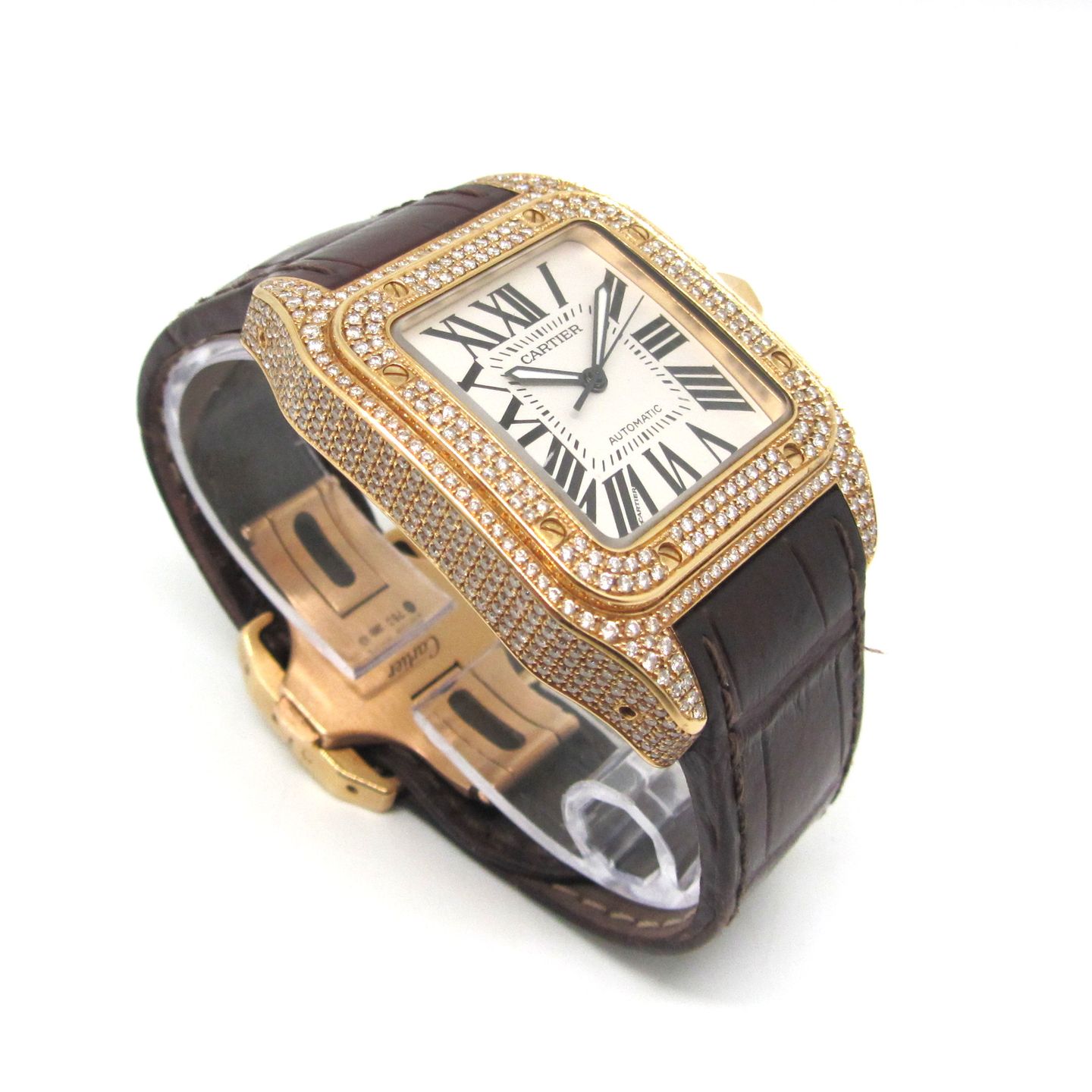 Cartier Santos 100 2657 (Unknown (random serial)) - Silver dial 38 mm Yellow Gold case (6/6)