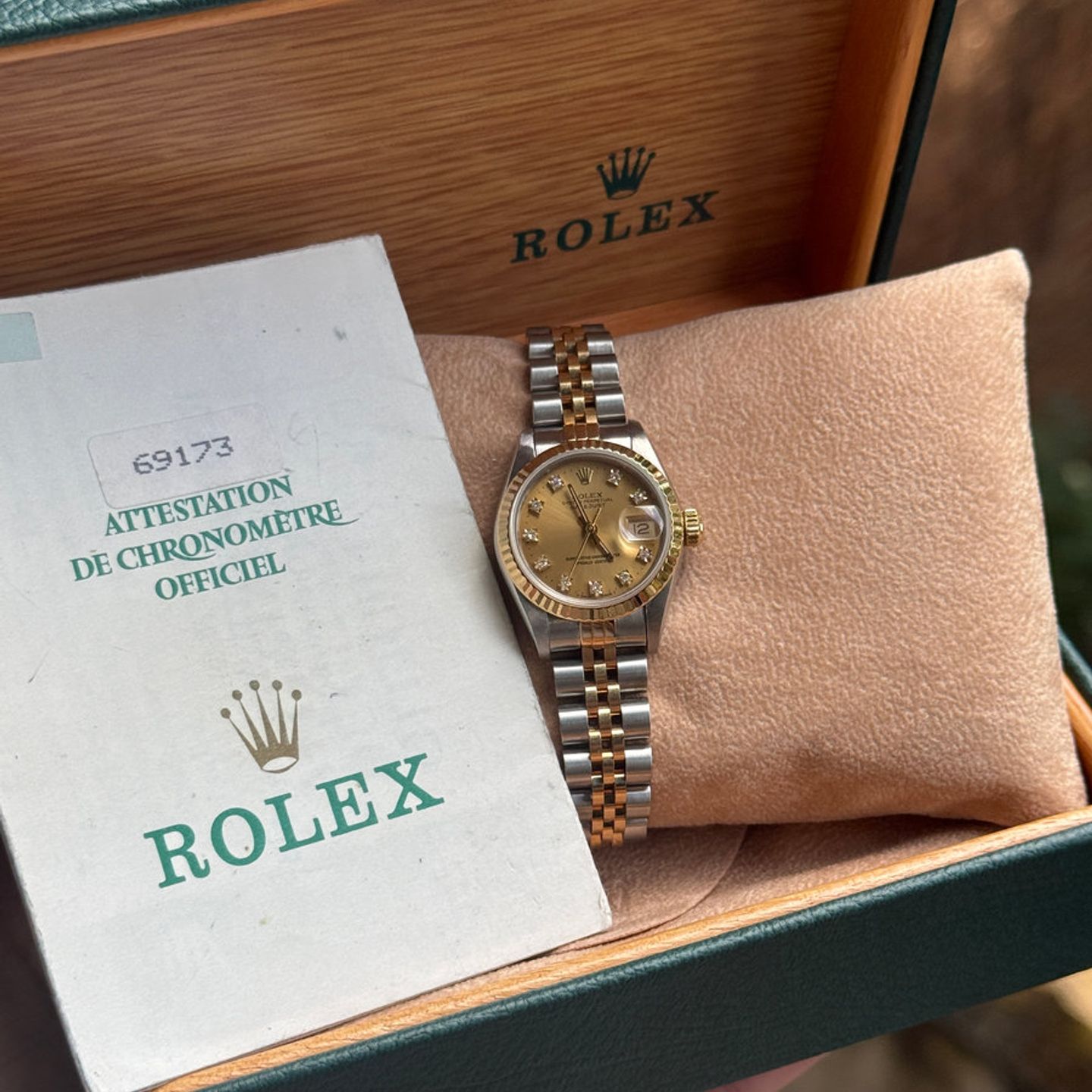 Rolex Lady-Datejust 69173 (1987) - Champagne dial 26 mm Gold/Steel case (1/8)