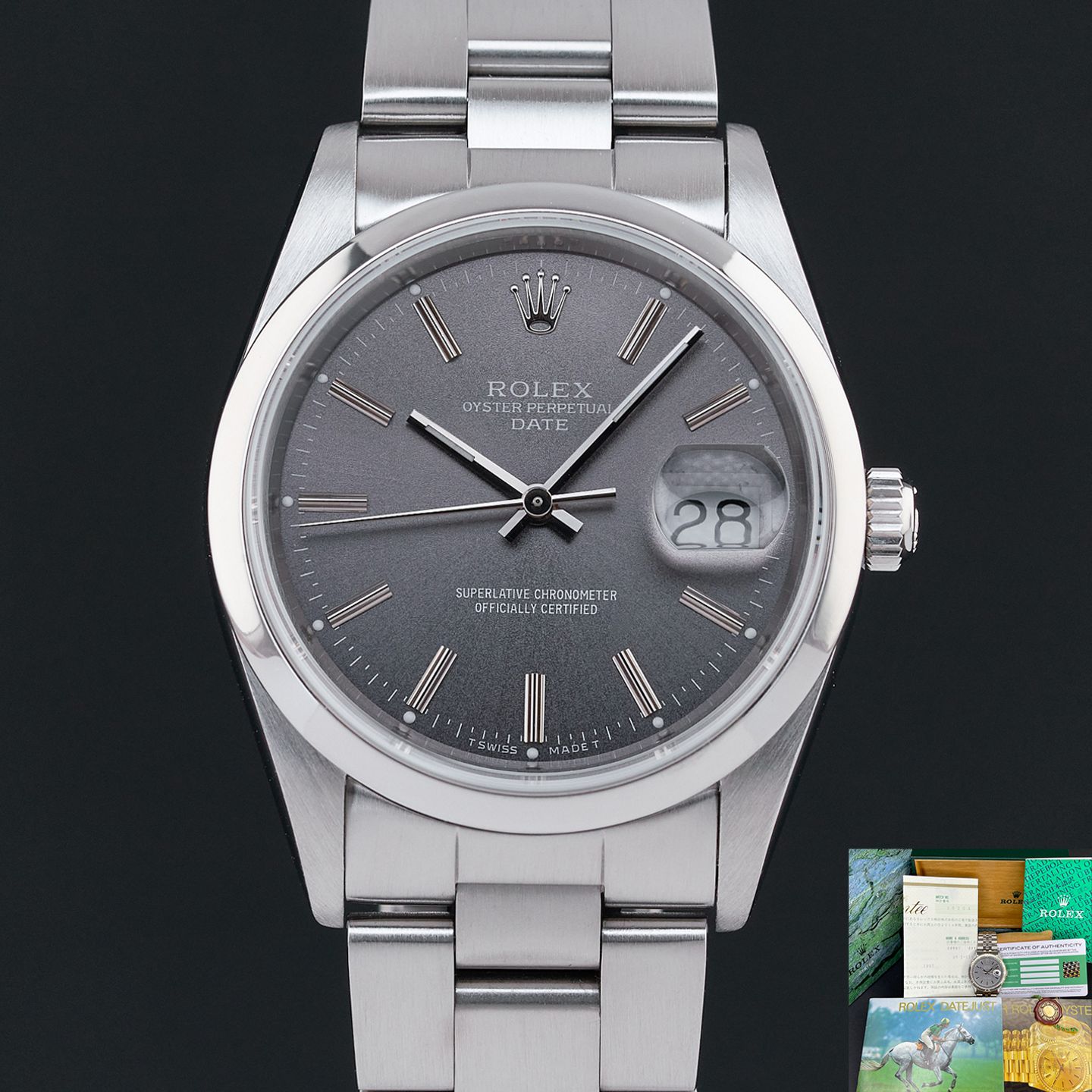 Rolex Oyster Perpetual Date 15200 (1993) - Grey dial 34 mm Steel case (1/8)