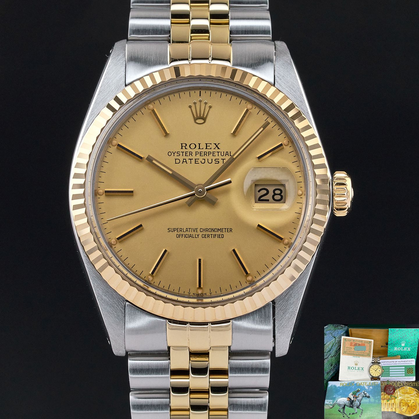 Rolex Datejust 36 16013 (1982) - Champagne wijzerplaat 36mm Goud/Staal (1/7)