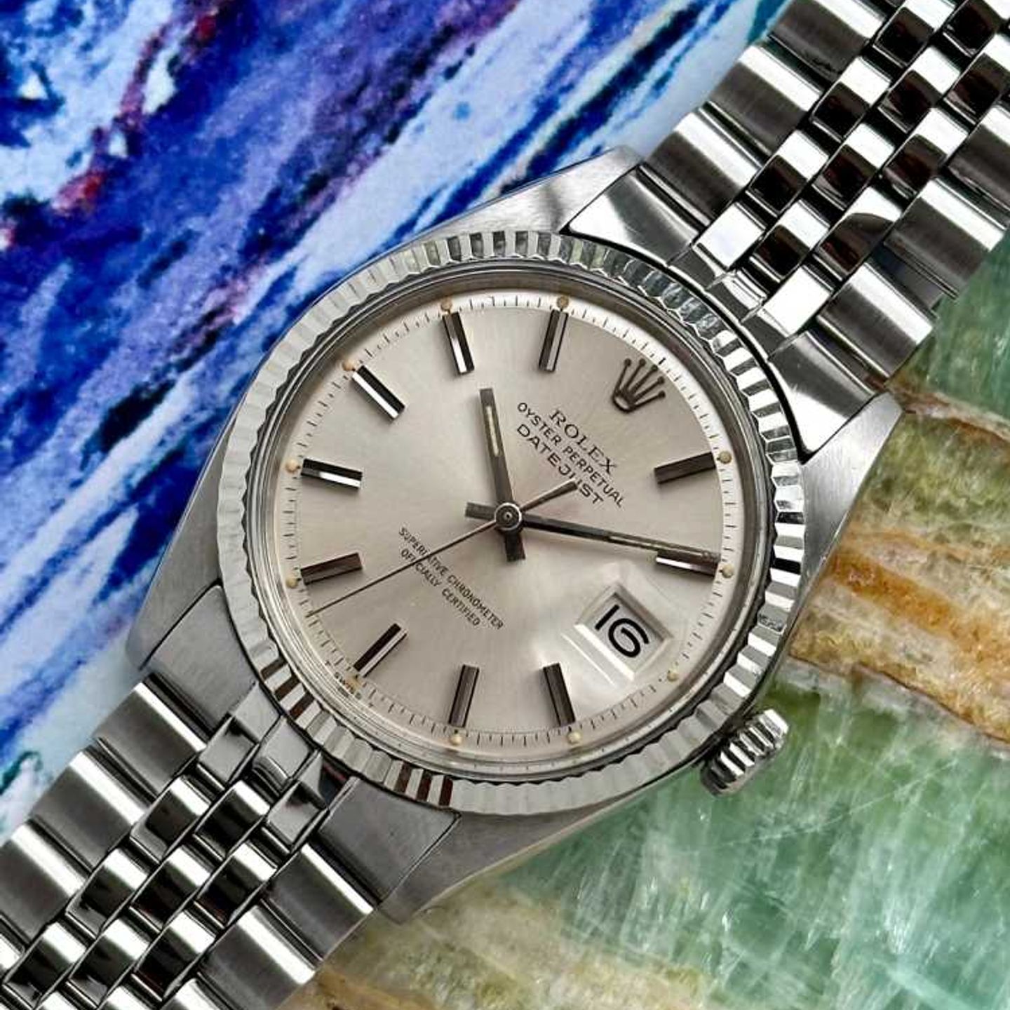 Rolex Datejust 1601 (1973) - Zilver wijzerplaat 36mm Staal (3/8)