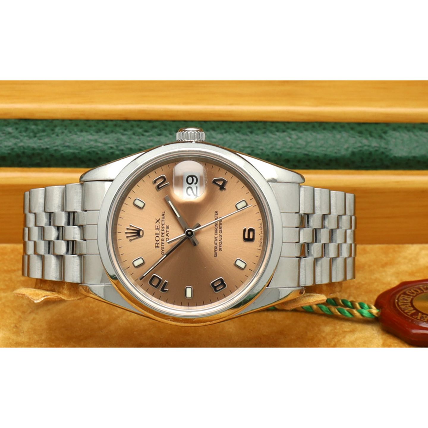 Rolex Oyster Perpetual Date 15200 (1989) - Roze wijzerplaat 34mm Staal (13/14)