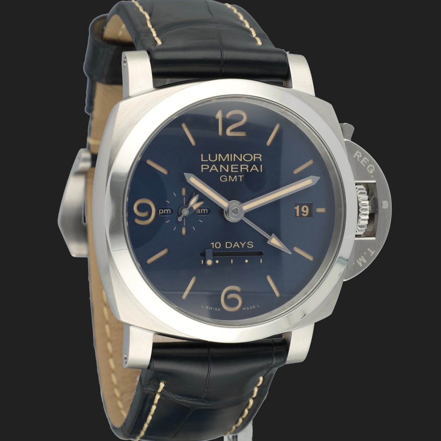 Panerai Luminor 1950 10 Days GMT PAM00986 (2020) - Blue dial 44 mm Steel case (4/8)