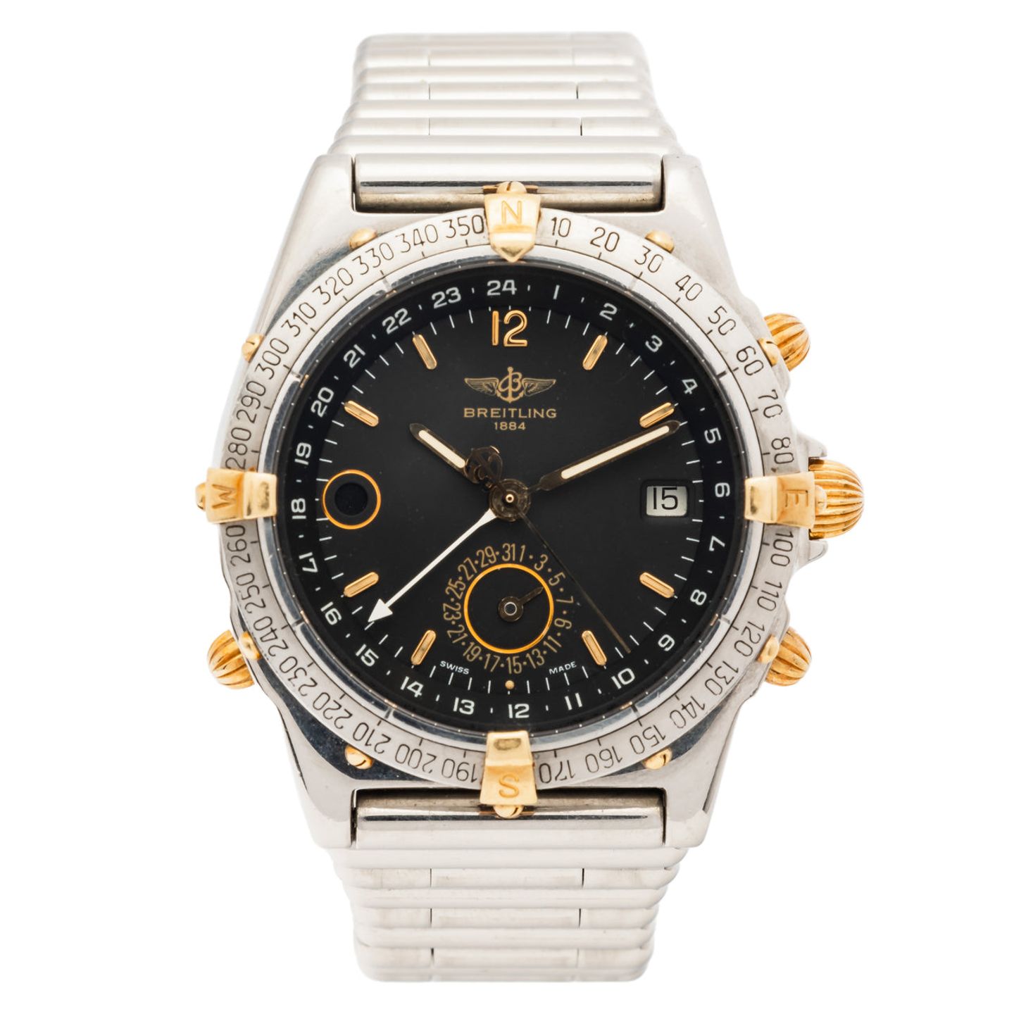 Breitling Duograph B15047 (Onbekend (willekeurig serienummer)) - Zwart wijzerplaat 38mm Goud/Staal (1/5)