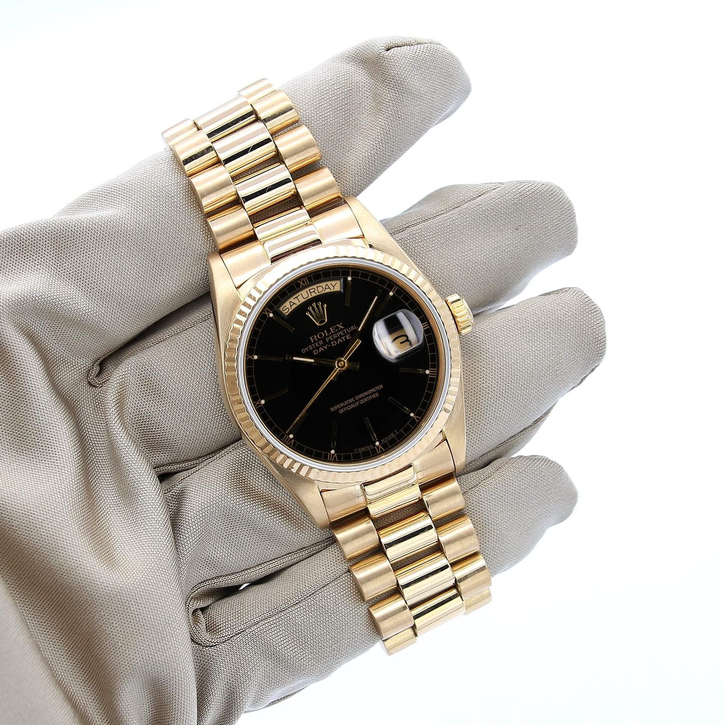 Rolex Day-Date 36 18038 (Unknown (random serial)) - Black dial 36 mm Yellow Gold case (3/7)