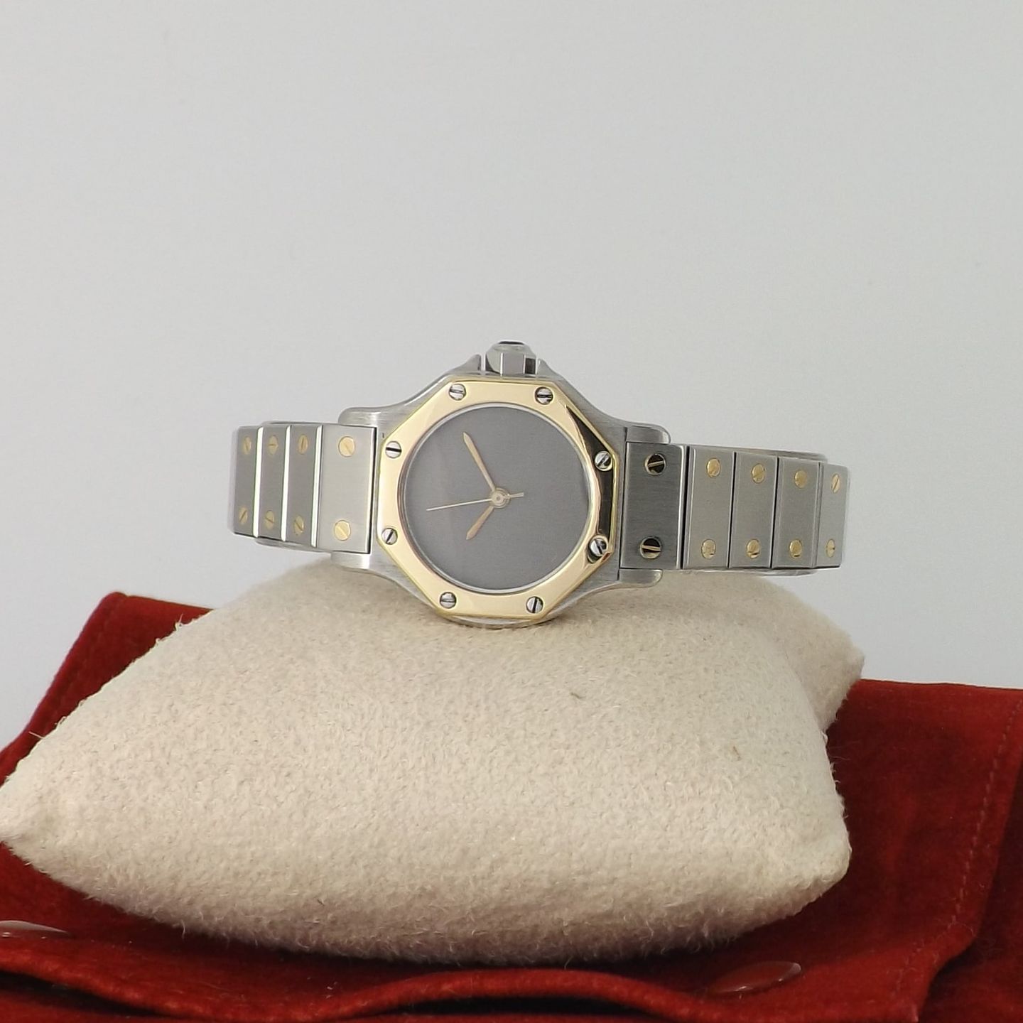 Cartier Santos 0907 (1990) - Grey dial 25 mm Gold/Steel case (5/8)