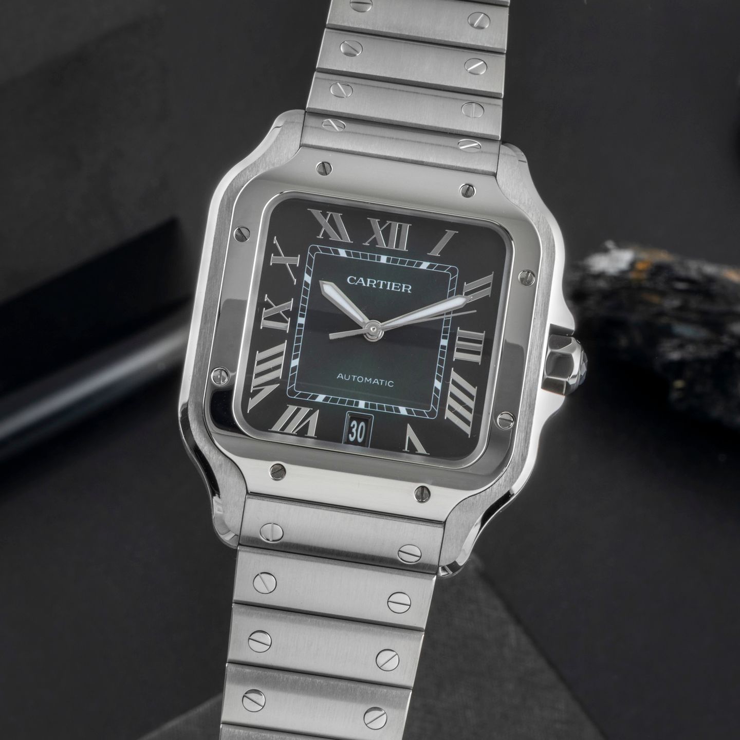 Cartier Santos WSSA0062 (Onbekend (willekeurig serienummer)) - Groen wijzerplaat 40mm Staal (3/8)