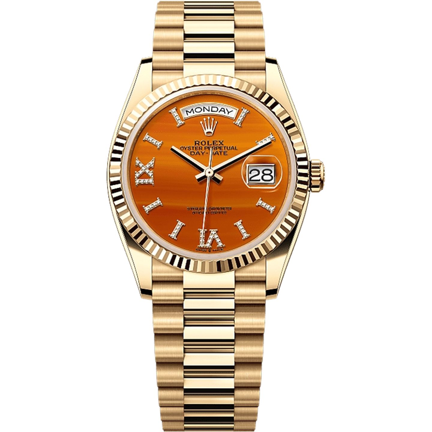 Rolex Day-Date 36 128238 (2025) - Oranje wijzerplaat 36mm Geelgoud (1/1)