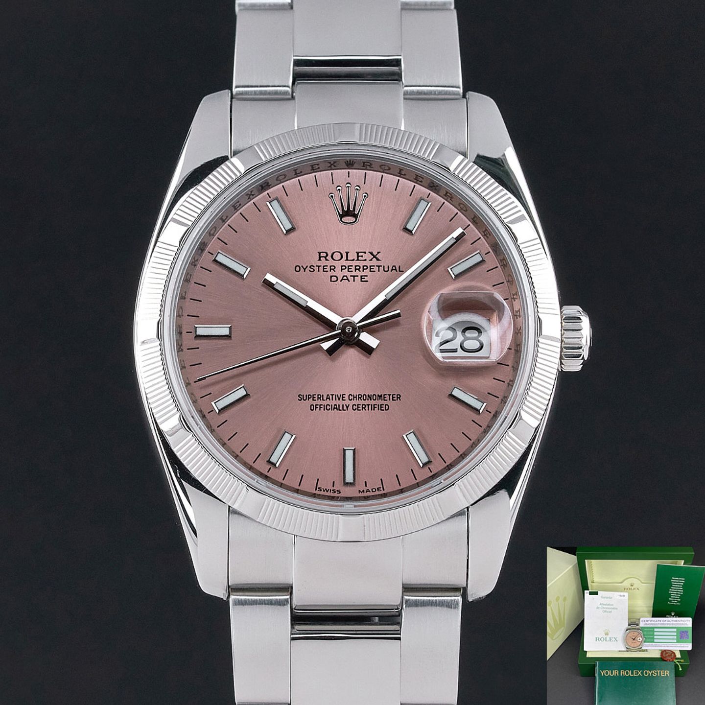 Rolex Oyster Perpetual Date 115210 (2006) - Pink dial 34 mm Steel case (1/7)