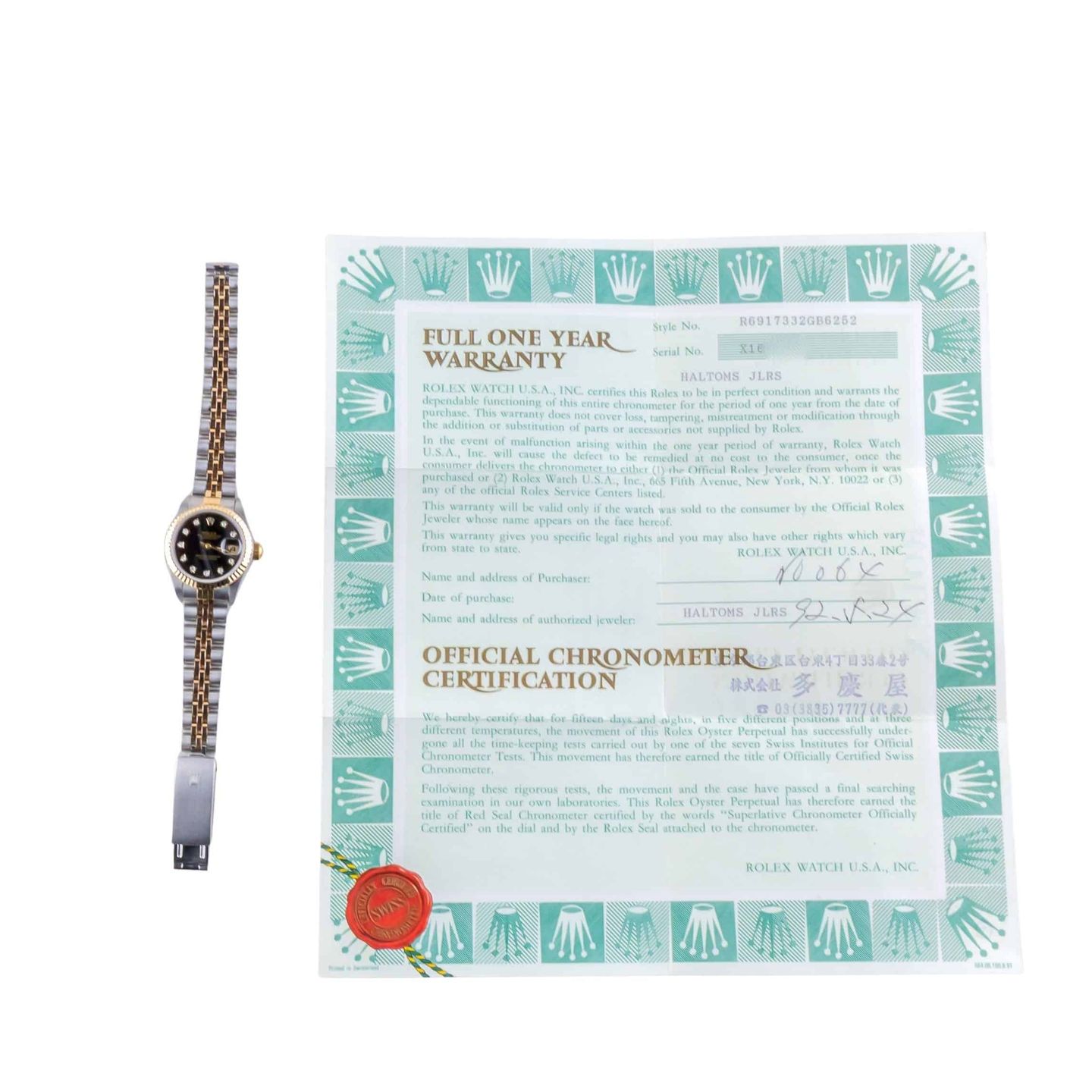 Rolex Lady-Datejust 69173 (1991) - Black dial 26 mm Gold/Steel case (8/8)