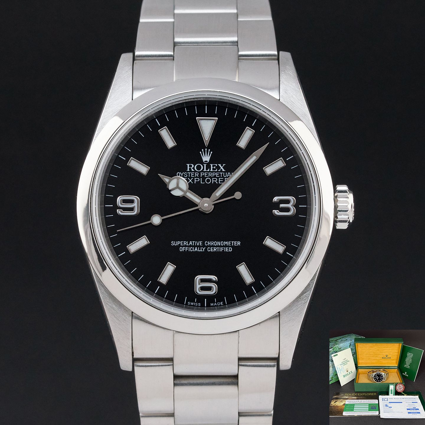 Rolex Explorer 114270 (2000) - Zwart wijzerplaat 36mm Staal (1/8)