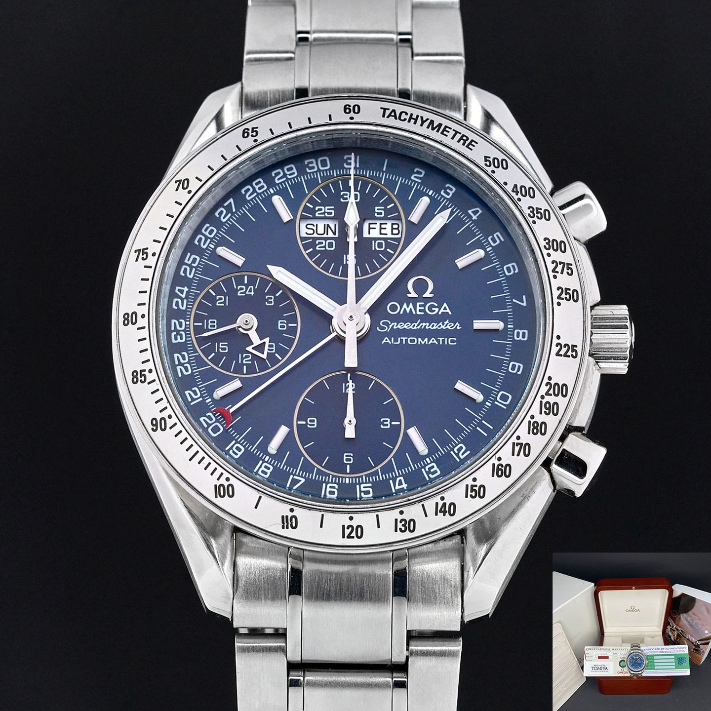 Omega Speedmaster Day Date 3523.80.00 (Onbekend (willekeurig serienummer)) - Blauw wijzerplaat 39mm Staal (1/7)