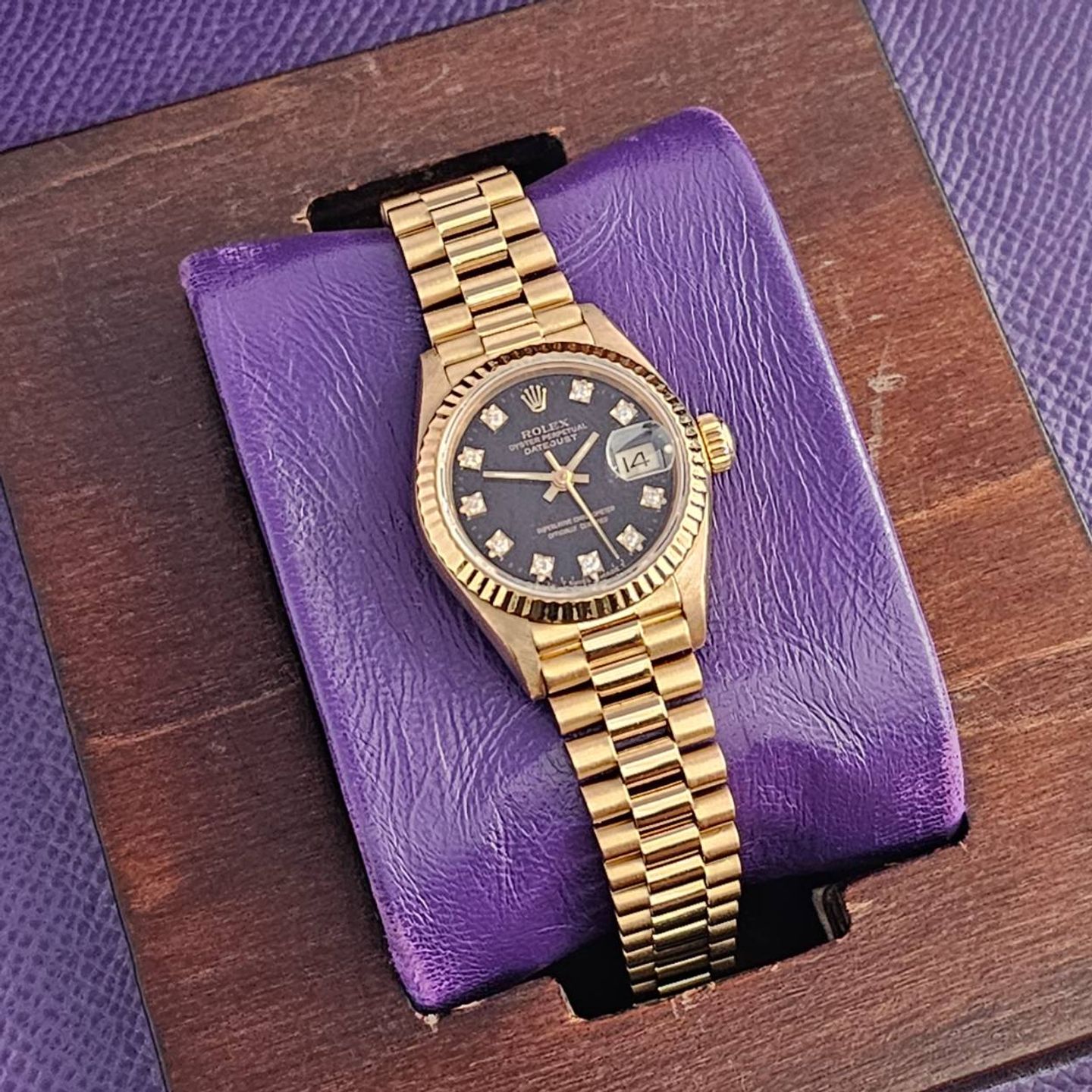 Rolex Lady-Datejust 69178 (1991) - Black dial 26 mm Yellow Gold case (1/6)