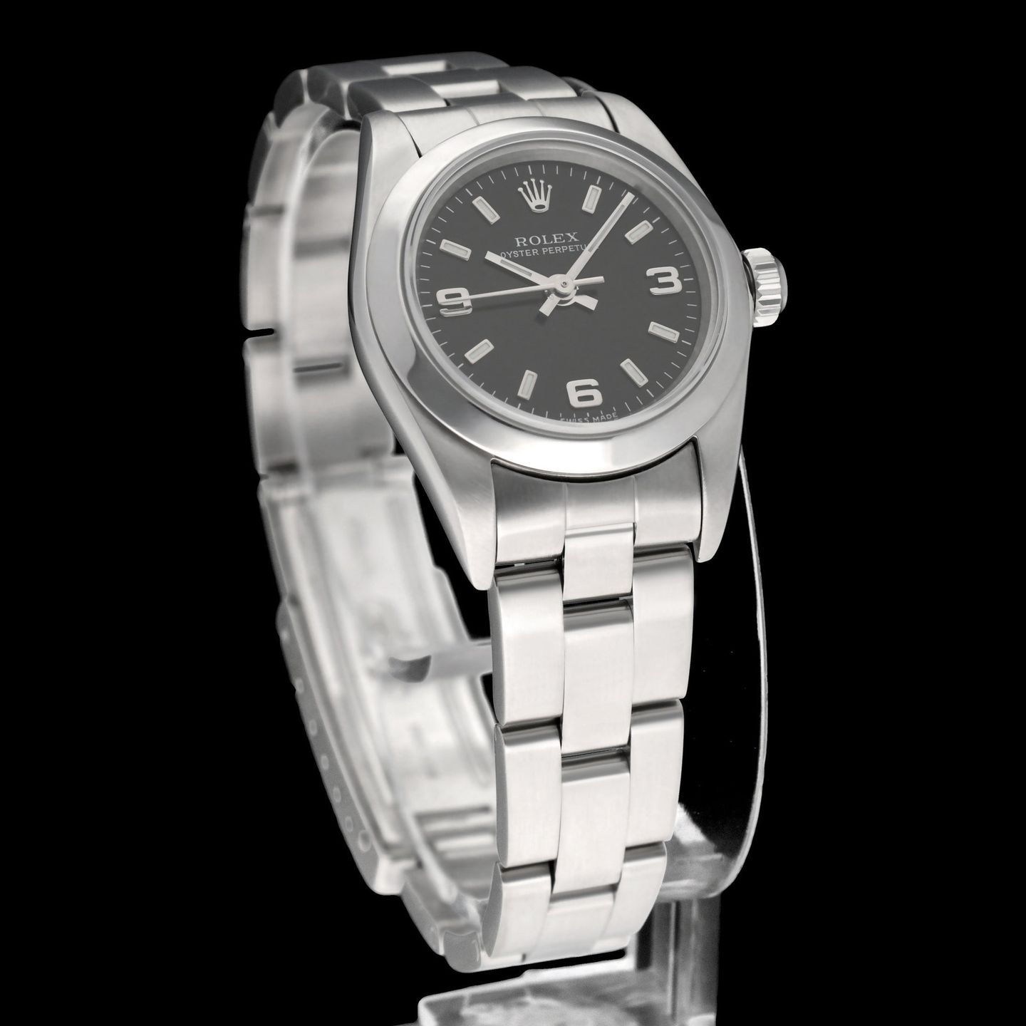 Rolex Oyster Perpetual 76080 (2002) - Zwart wijzerplaat 24mm Staal (3/7)