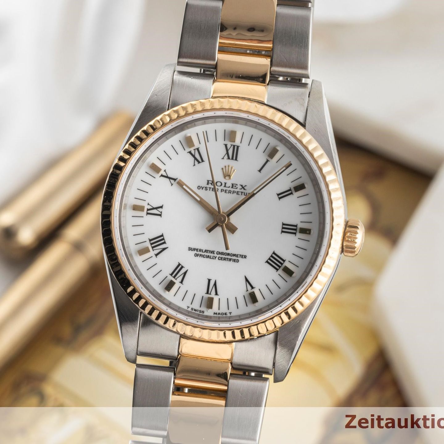 Rolex Oyster Perpetual 34 14233 (Unknown (random serial)) - White dial 34 mm Gold/Steel case (3/8)