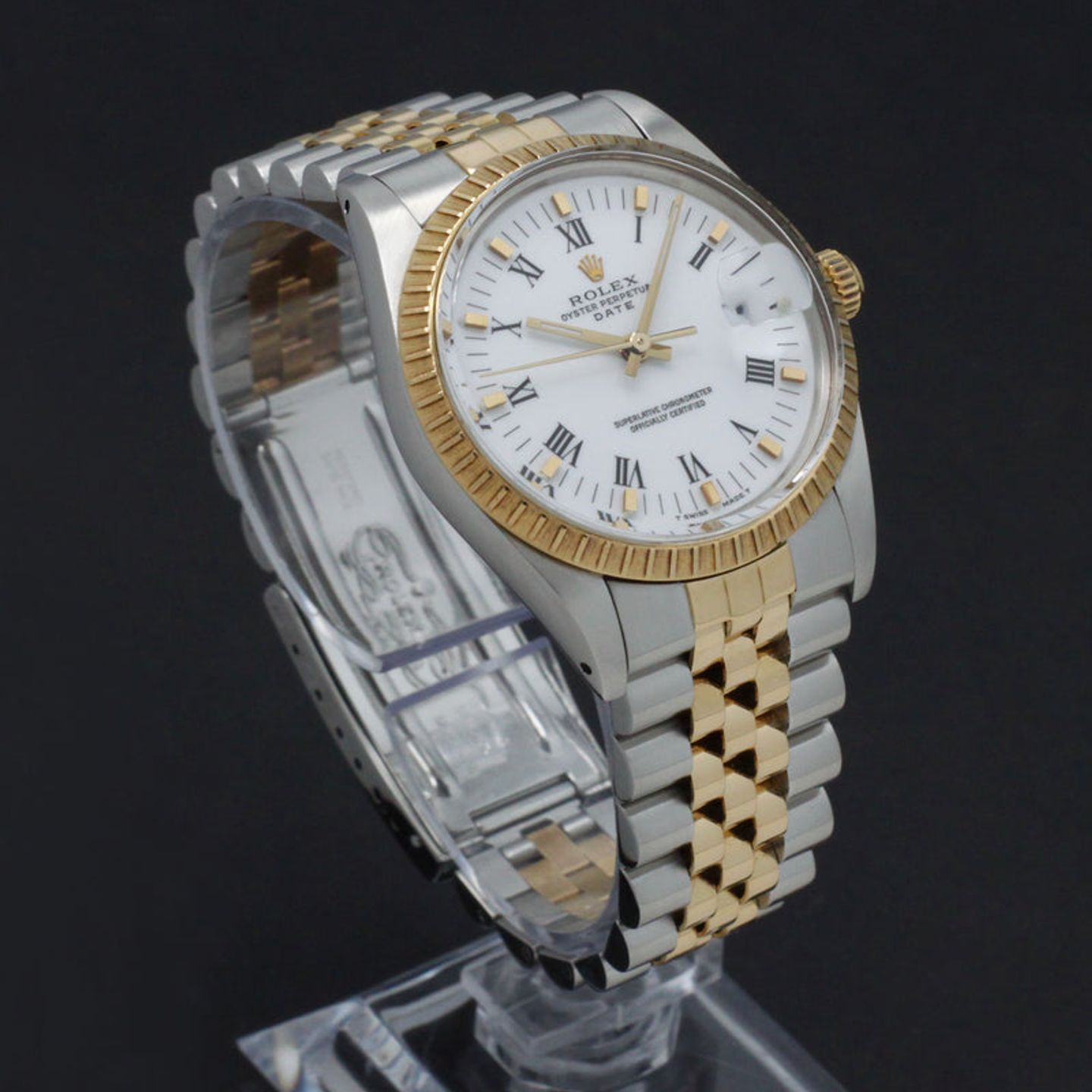 Rolex Oyster Perpetual Date 15053 (1989) - White dial 34 mm Gold/Steel case (4/7)