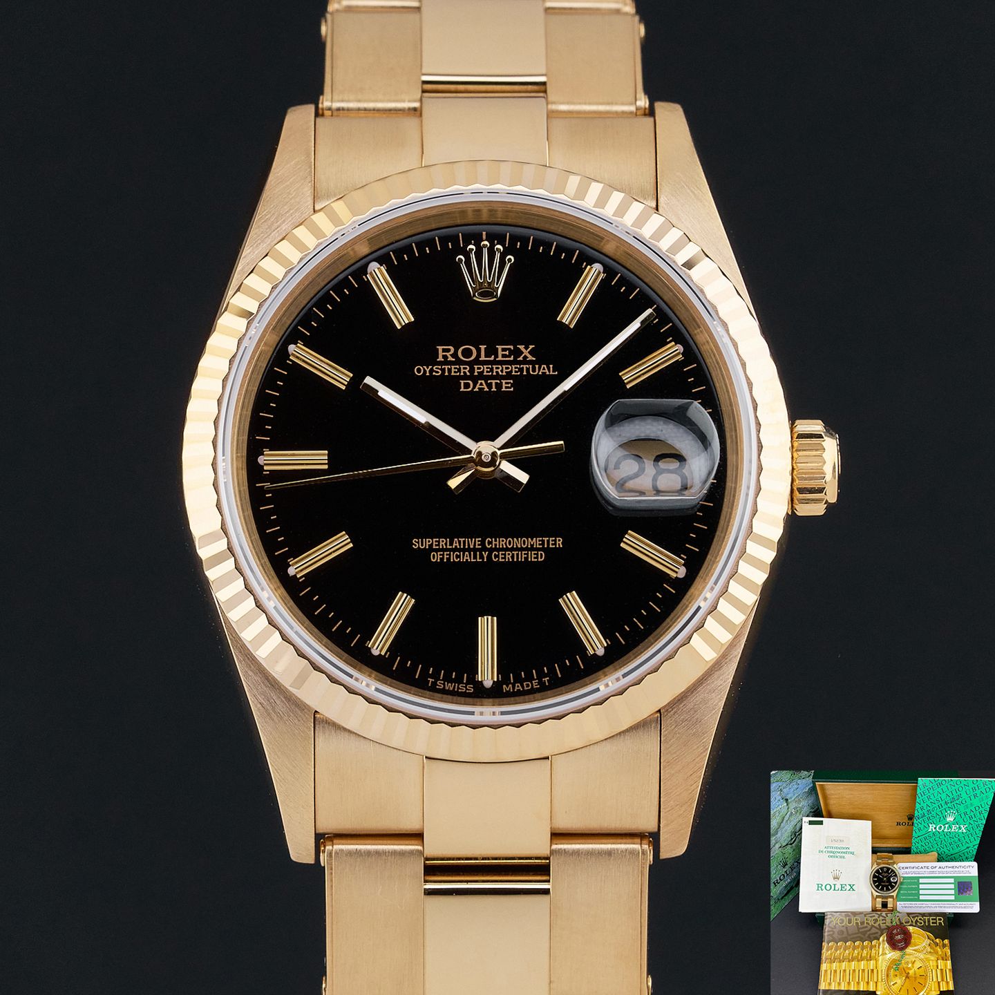 Rolex Oyster Perpetual Date 15238 (1991) - 34 mm Yellow Gold case (1/8)