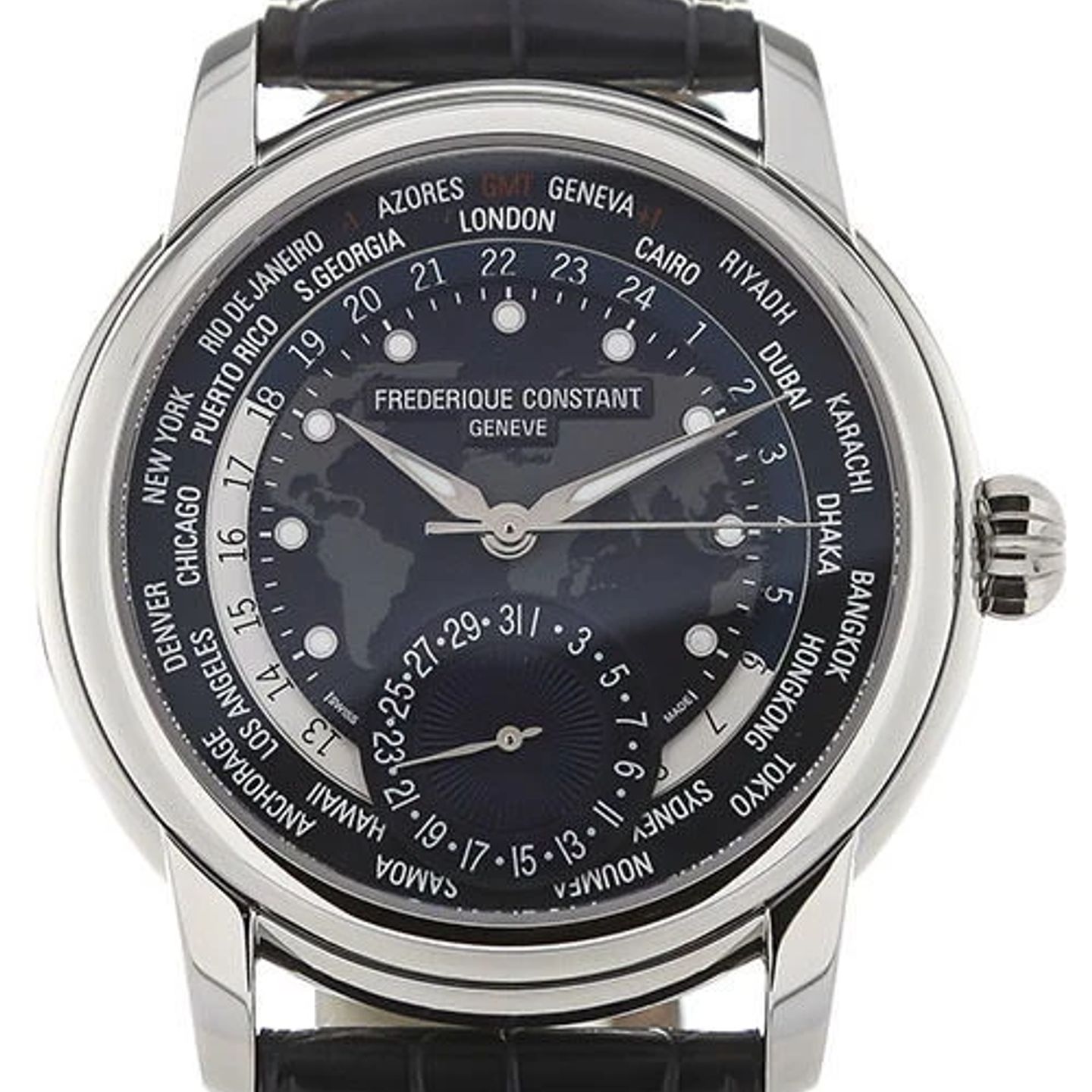 Frederique Constant Manufacture Worldtimer FC-718NWM4H6 (2024) - Blauw wijzerplaat 42mm Staal (1/4)