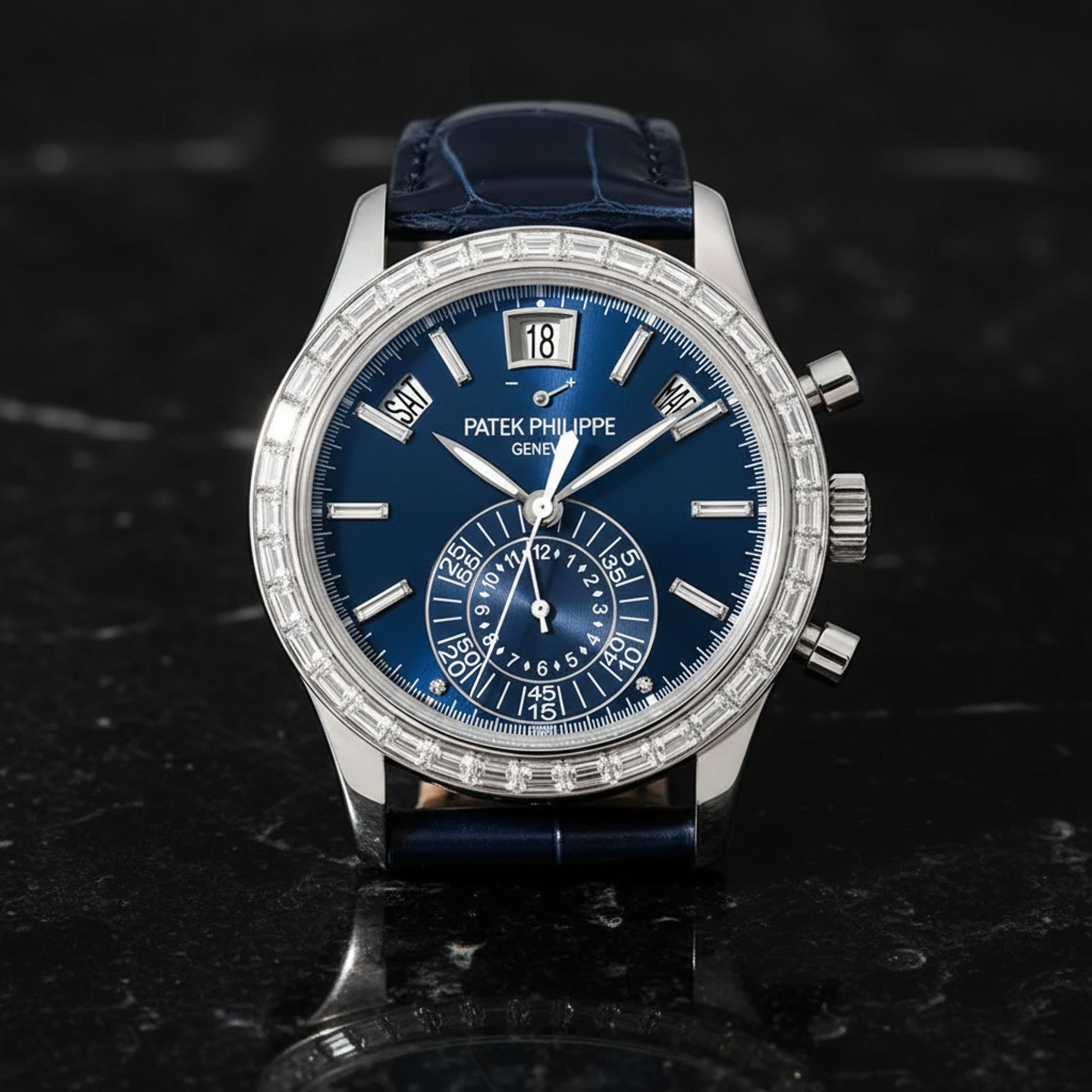 Patek Philippe Annual Calendar Chronograph 5961P-001 (2015) - Blauw wijzerplaat 41mm Platina (4/4)