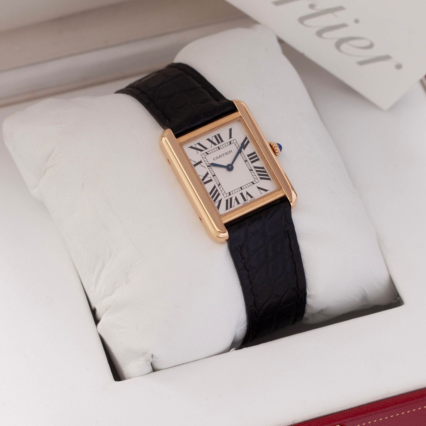 Cartier Tank Solo 3168 (2013) - Silver dial 24 mm Yellow Gold case (3/8)