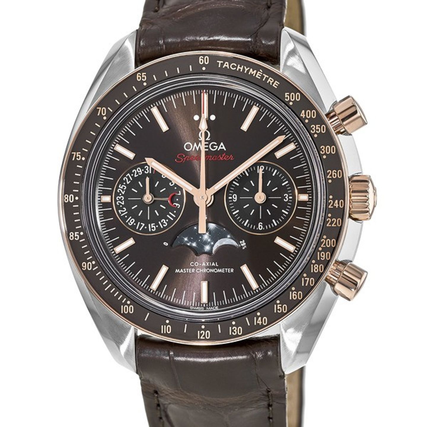 Omega Speedmaster Professional Moonwatch Moonphase 304.23.44.52.13.001 (2022) - Brown dial 44 mm Gold/Steel case (1/2)