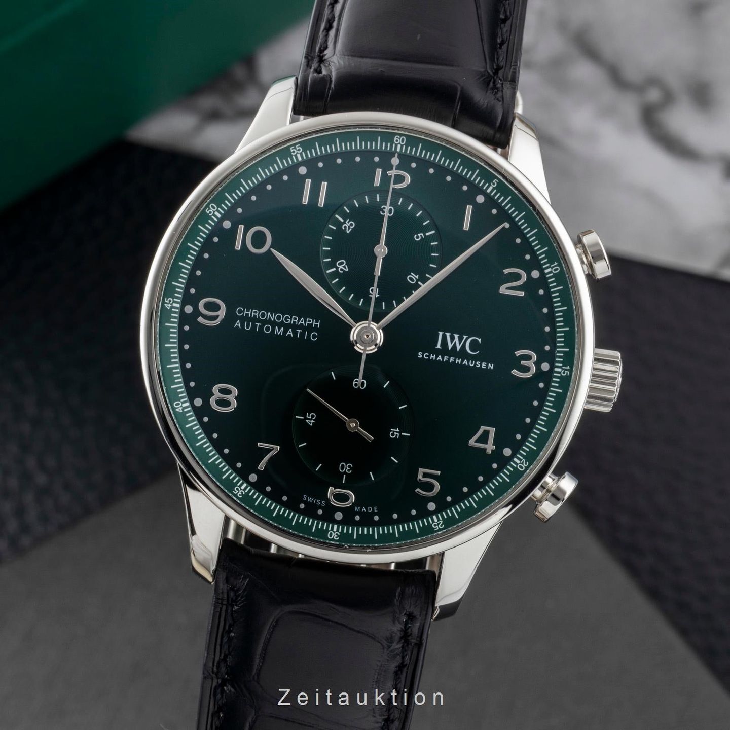 IWC Portuguese Chronograph IW371615 (Unknown (random serial)) - Green dial 41 mm Steel case (1/8)