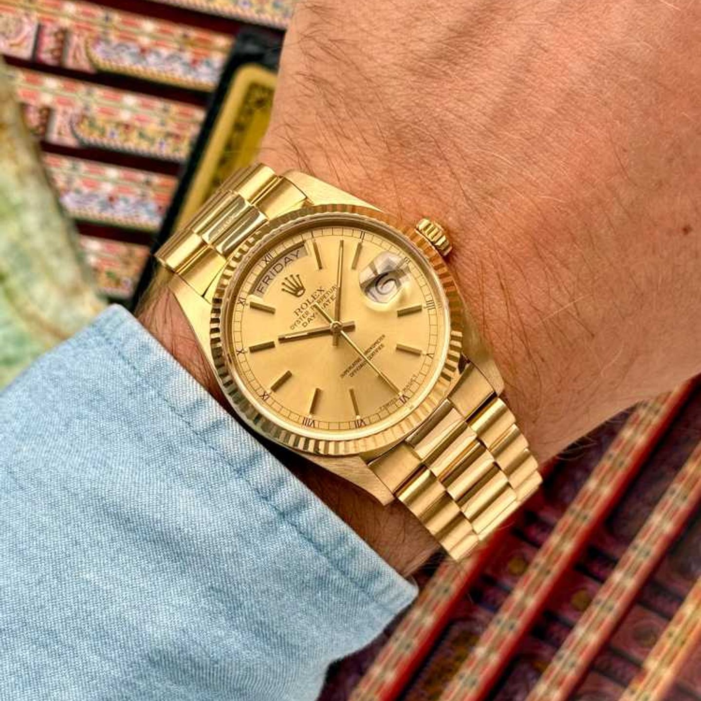 Rolex Day-Date 18038 (1987) - Gold dial 36 mm Yellow Gold case (6/8)