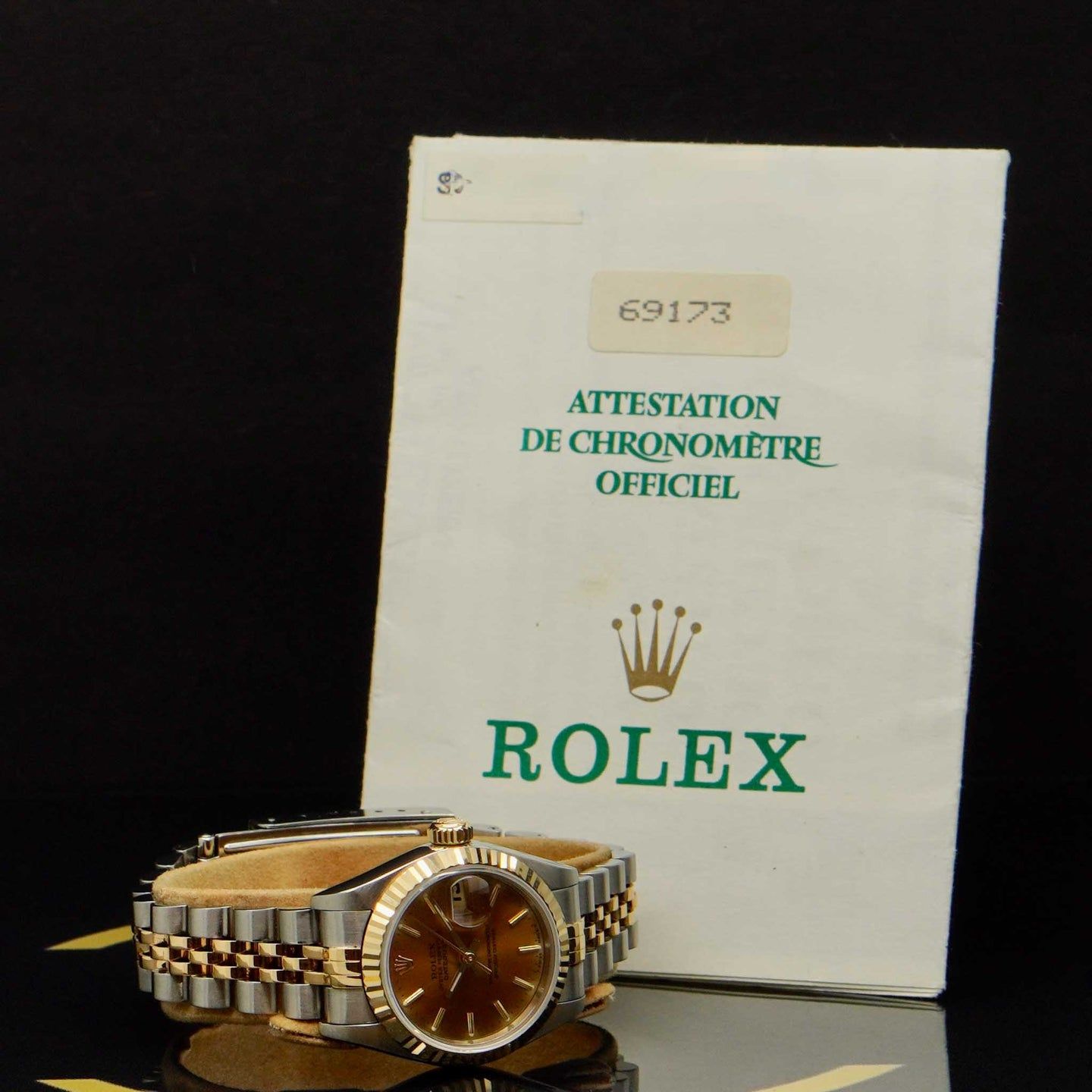 Rolex Lady-Datejust 69173 (1995) - Orange dial 26 mm Gold/Steel case (5/7)