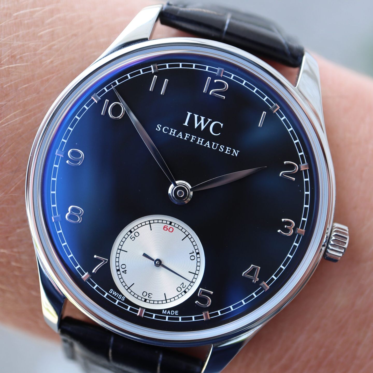 IWC Portuguese Hand-Wound IW545404 (2012) - Zwart wijzerplaat 44mm Staal (1/8)