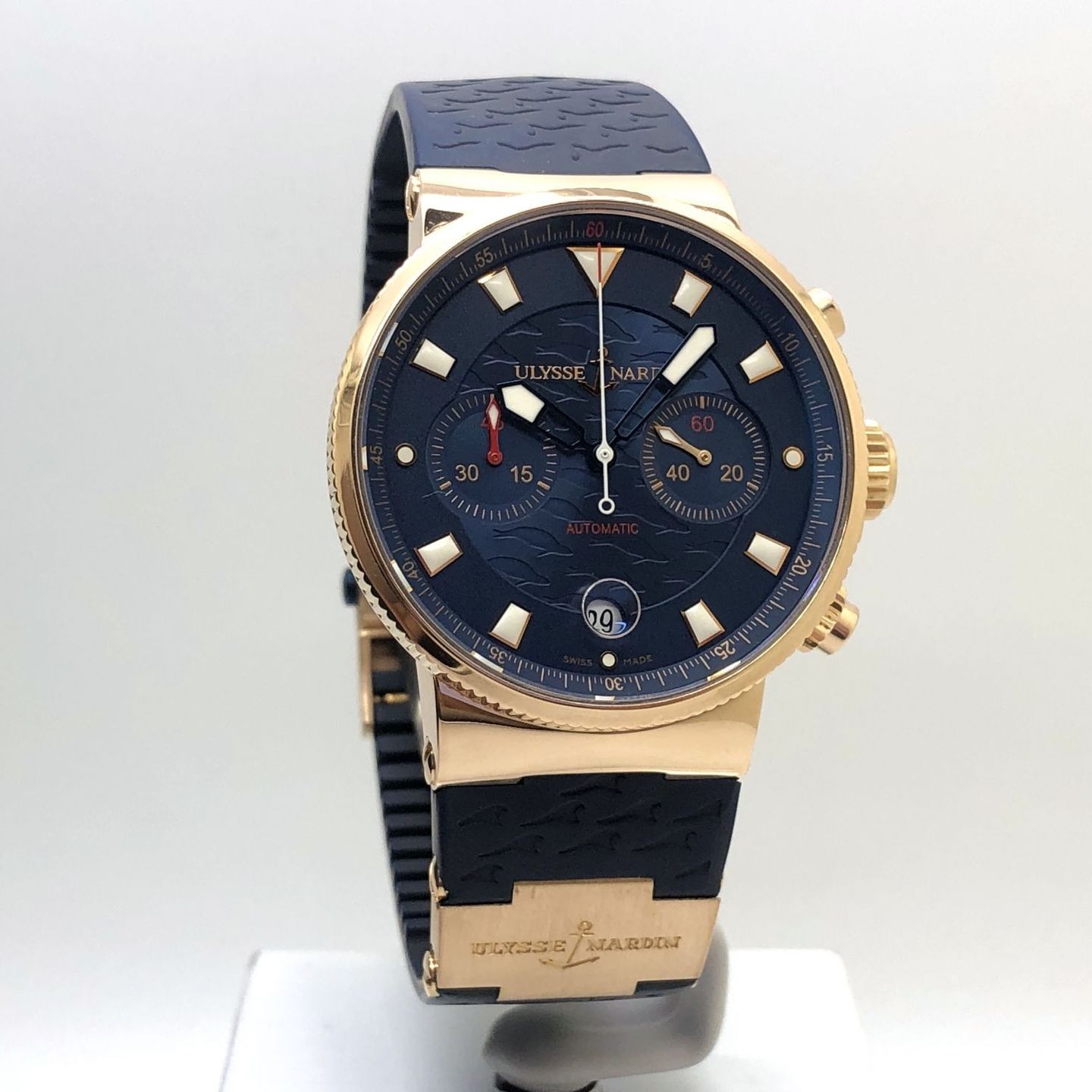 Ulysse Nardin Blue Seal 356-68 (Unknown (random serial)) - Blue dial 41 mm Rose Gold case (1/8)