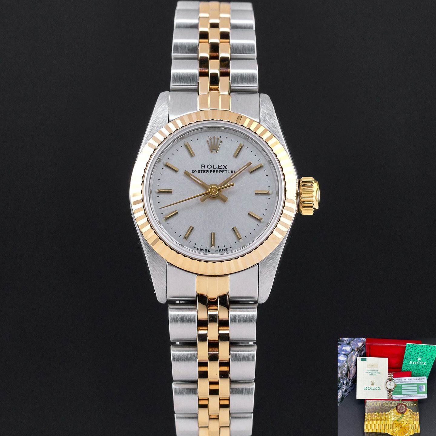 Rolex Oyster Perpetual 67193 (1990) - Zilver wijzerplaat 26mm Goud/Staal (1/7)