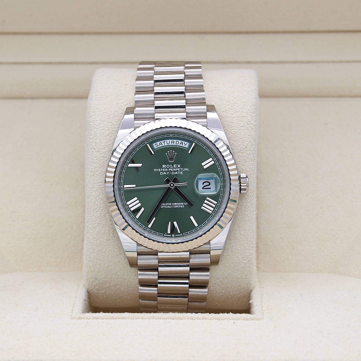 Rolex Day-Date 40 228239 (Unknown (random serial)) - Green dial 40 mm White Gold case (1/8)