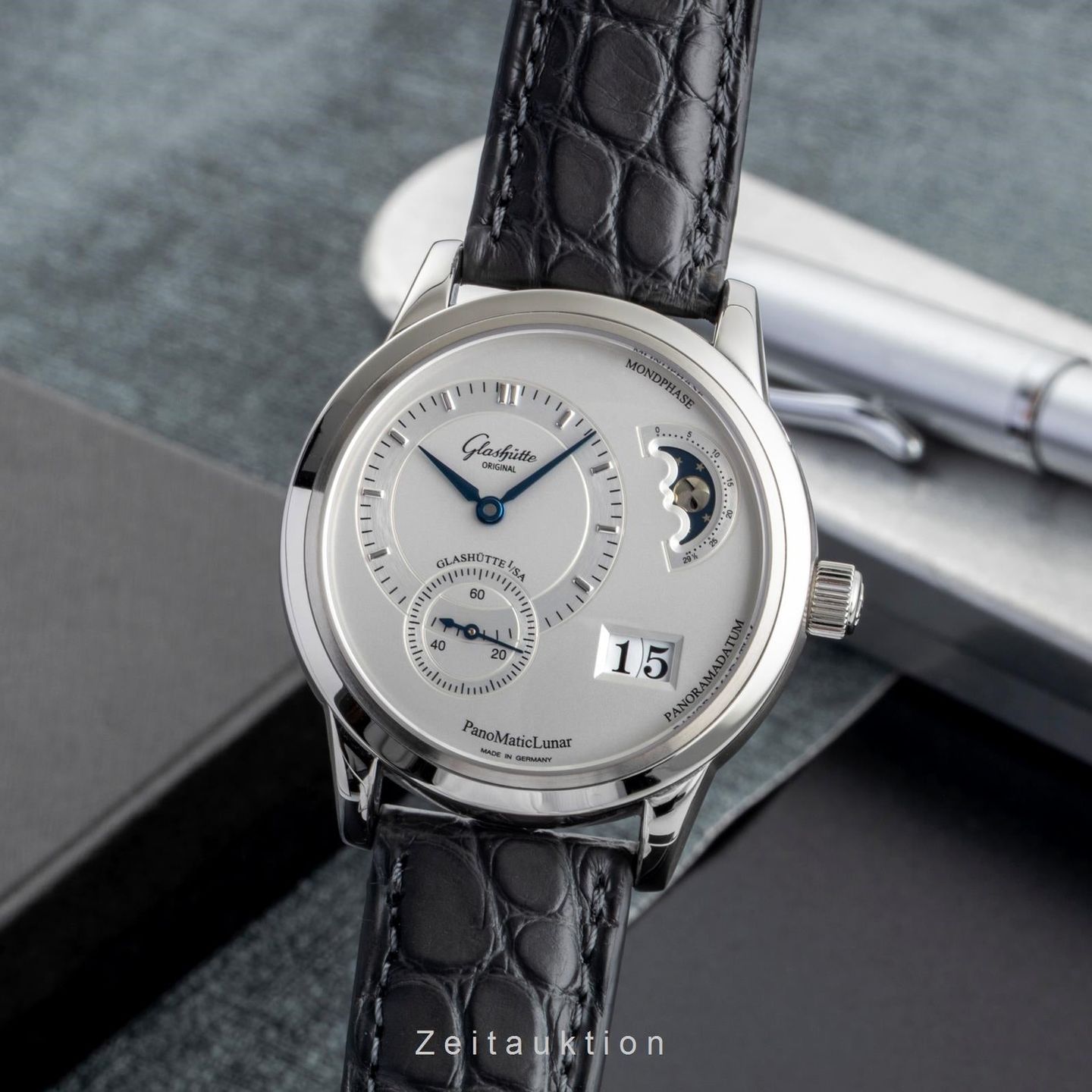 Glashütte Original PanoMaticLunar 1-90-02-02-02-04 (2005) - Zilver wijzerplaat 40mm Staal (1/8)