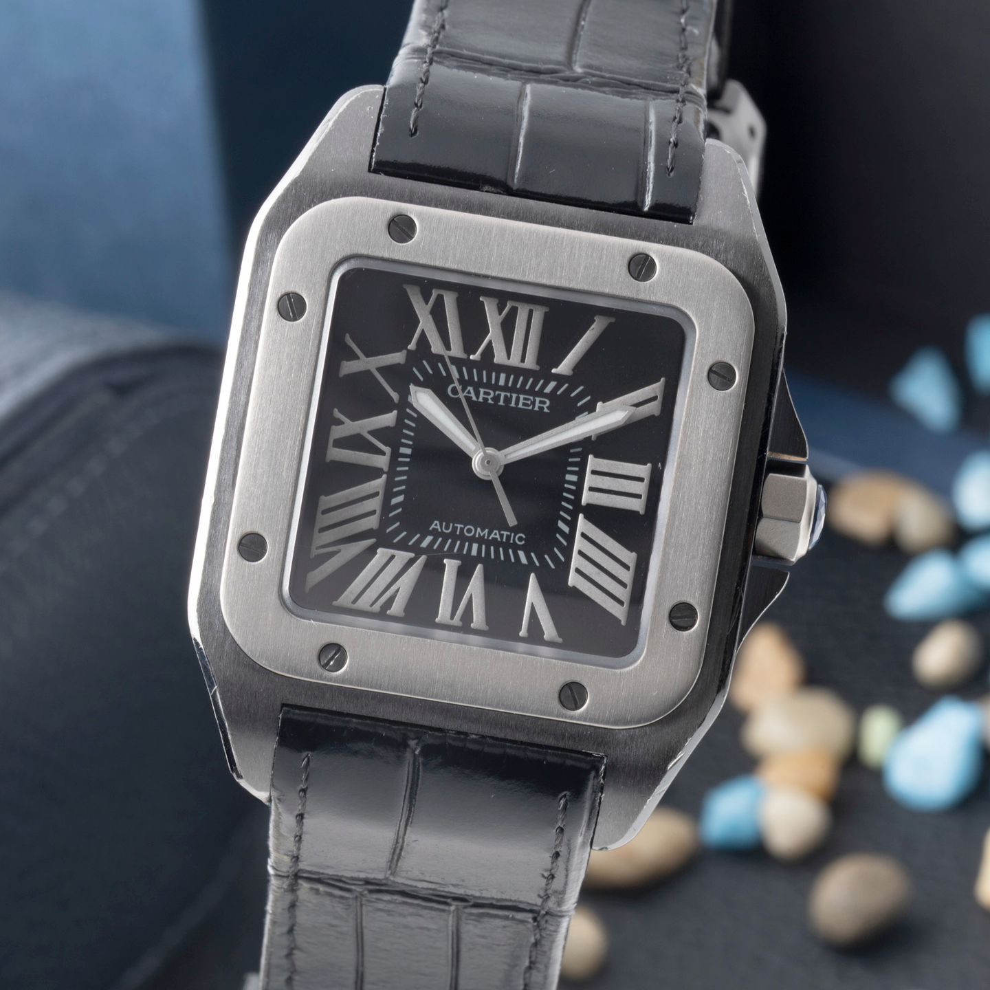 Cartier Santos 100 W2020010 (Unknown (random serial)) - Black dial 38 mm Steel case (3/8)