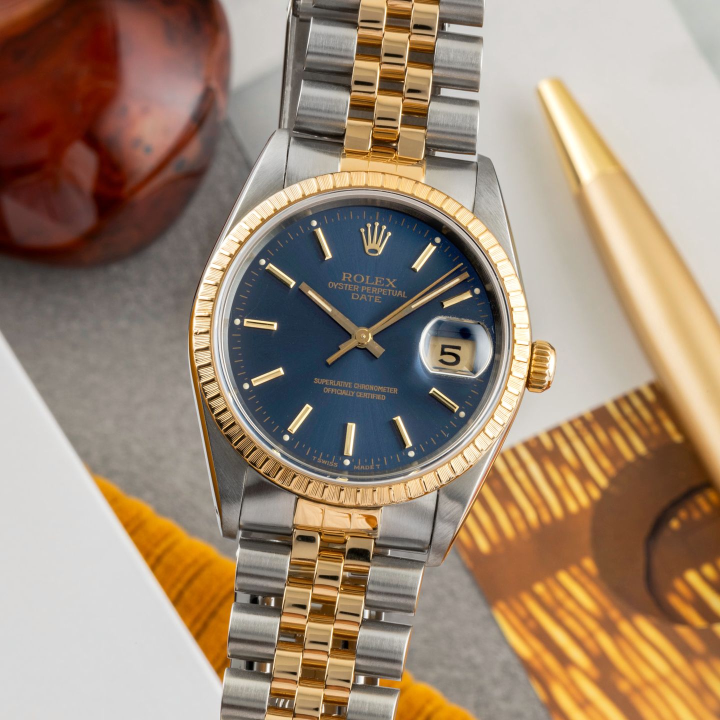 Rolex Oyster Perpetual Date 15223 (1990) - 34mm Goud/Staal (3/8)