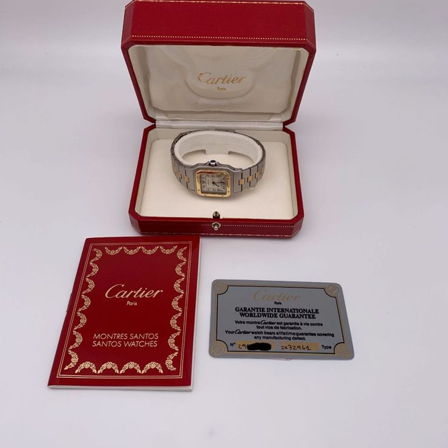 Cartier Santos 2961 (1990) - White dial 29 mm Gold/Steel case (7/7)